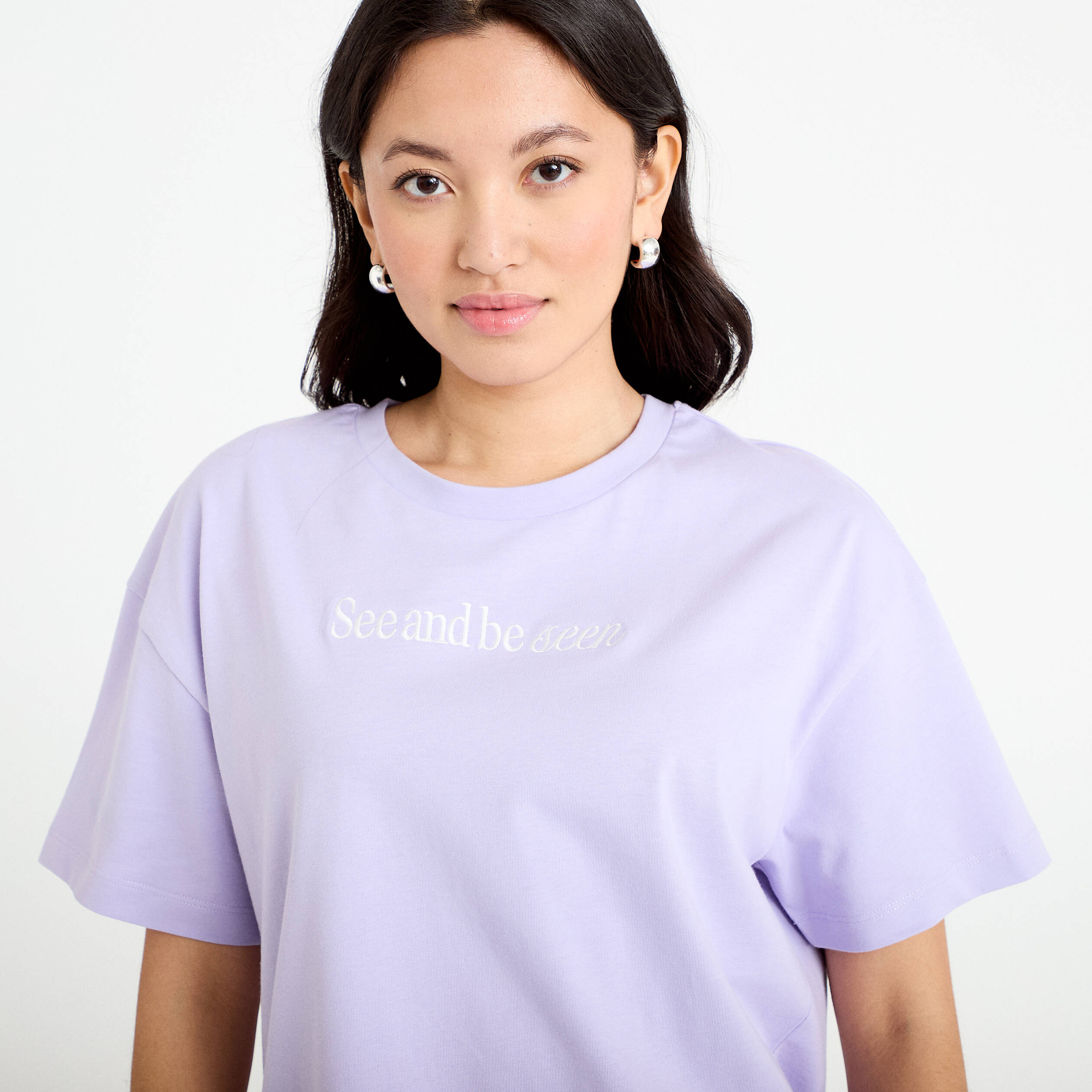 T-shirt oversize brod&eacute; Bridgerton parme femme