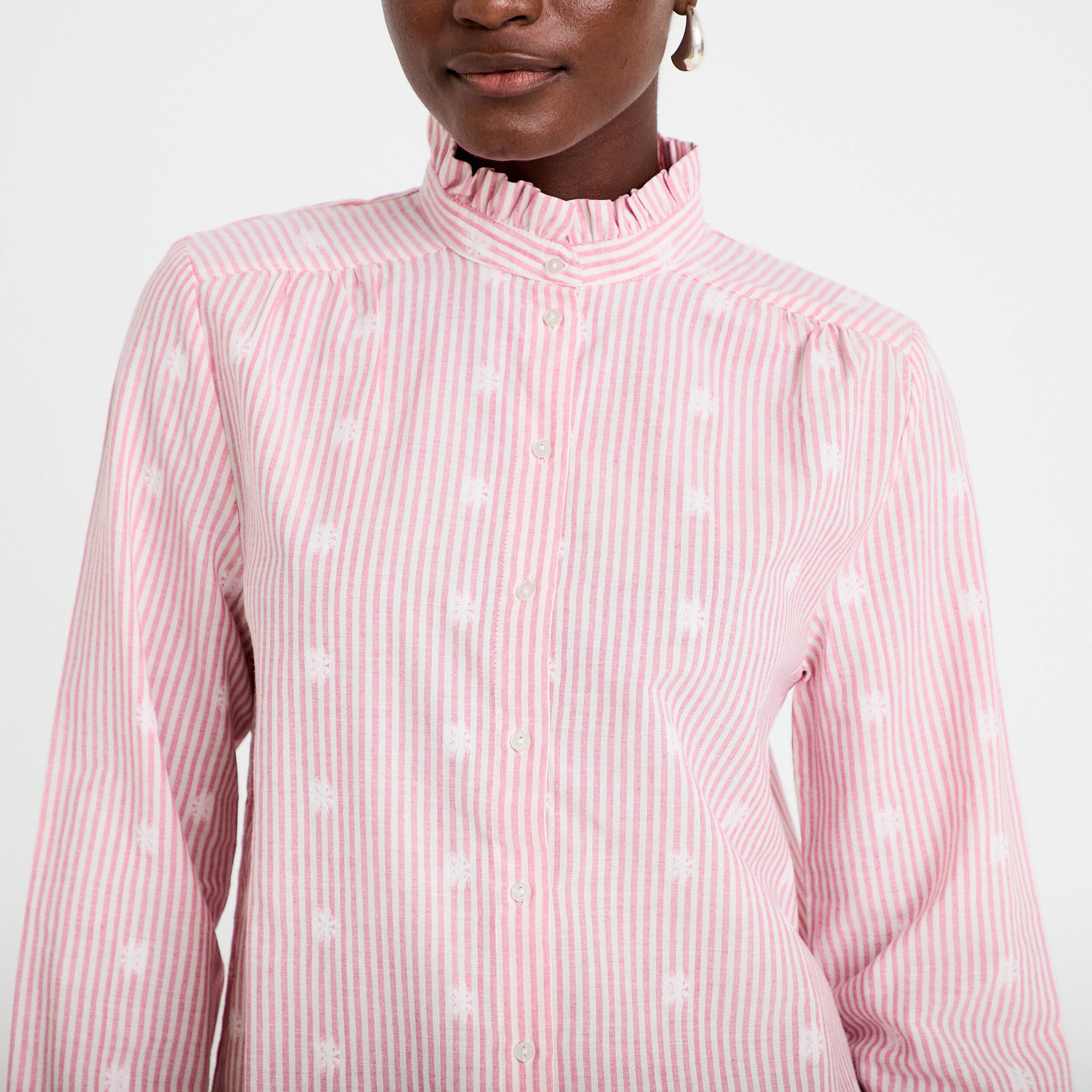 Chemise droite manches longues rouge clair femme