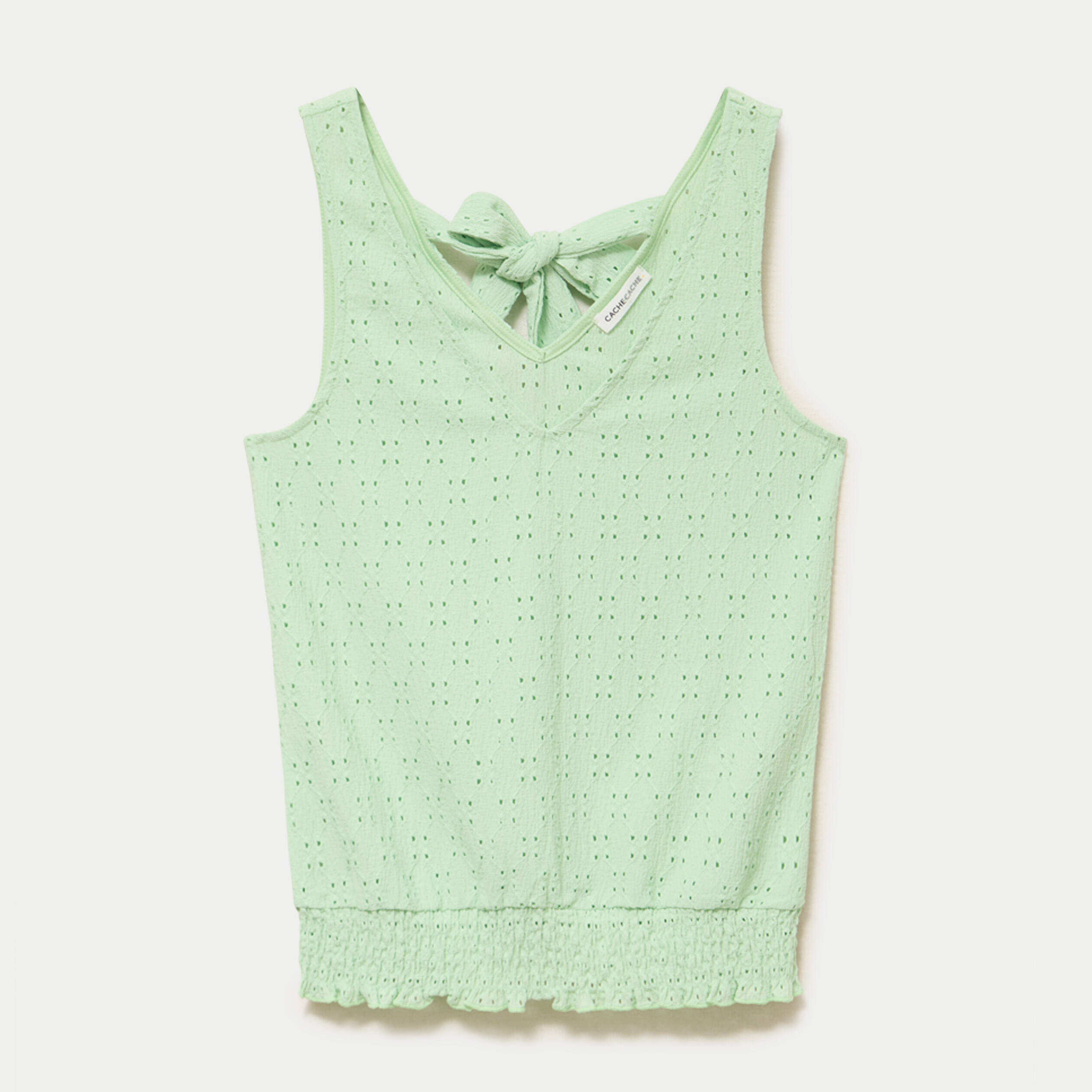 D&eacute;bardeur ajour&eacute; col v bas resserr&eacute; vert pastel femme