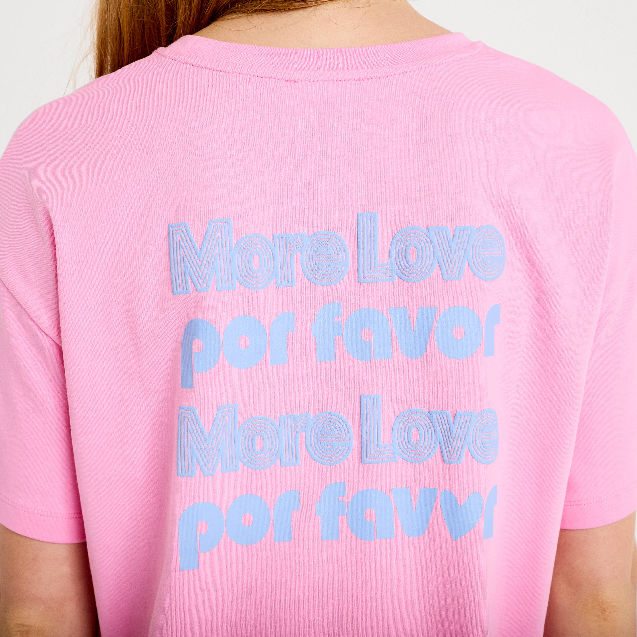 T-shirt droit col rond manches courtes rose corail femme