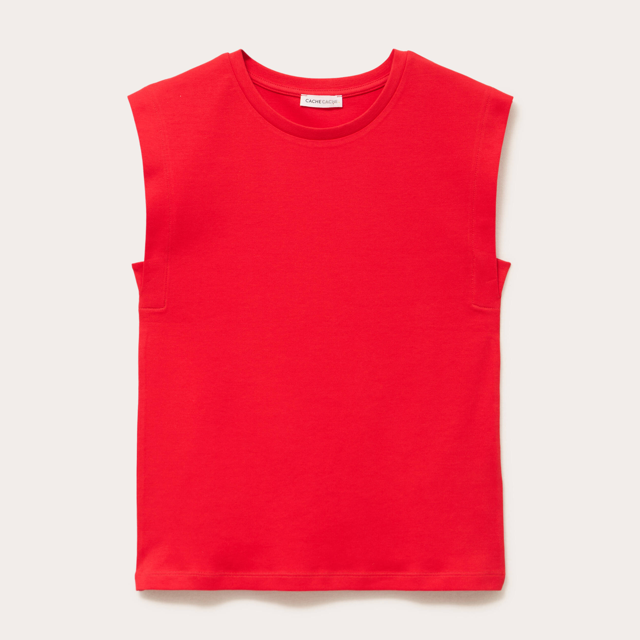 T-shirt col rond sans manches rouge femme