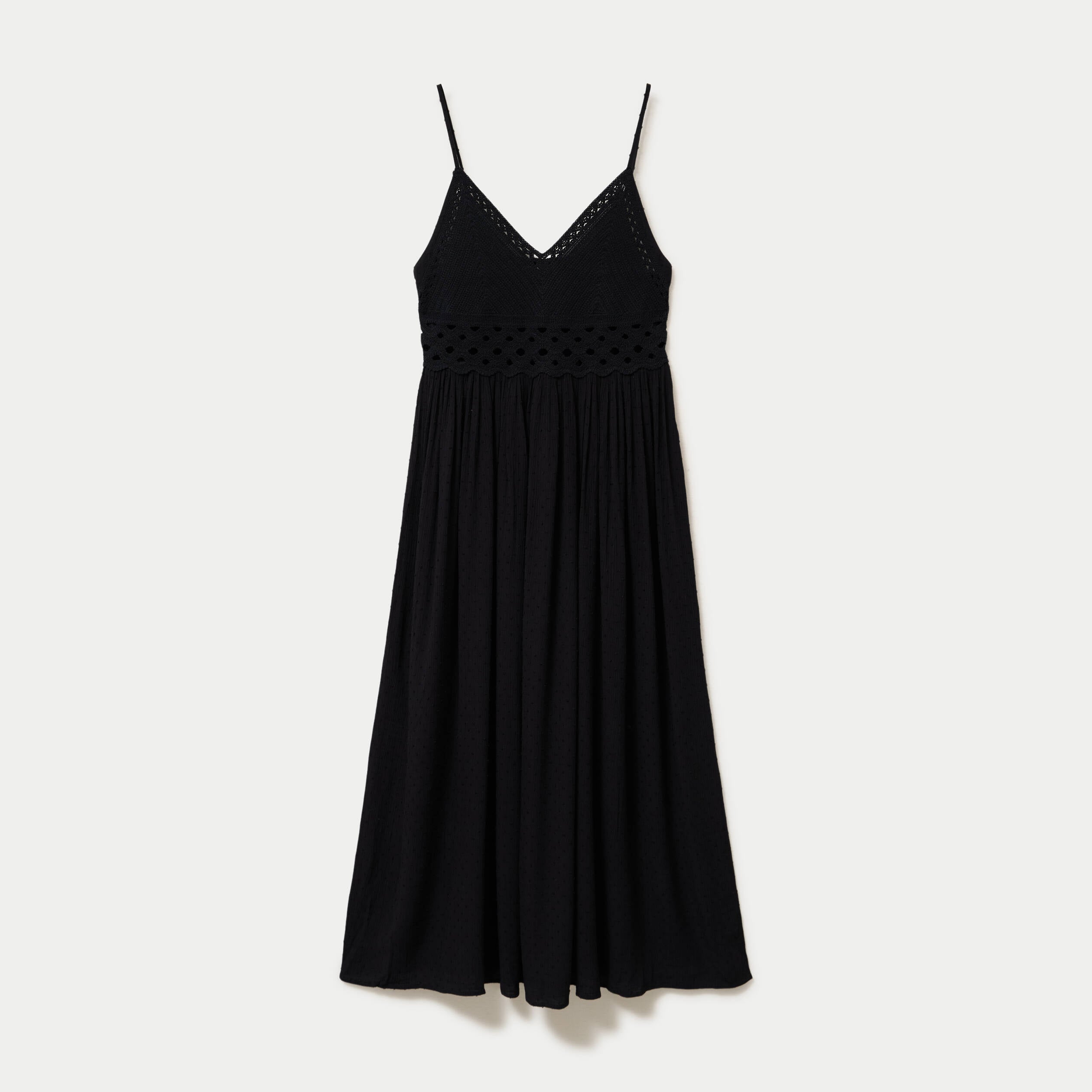 Robe longue bi-mati&egrave;re col v noir femme