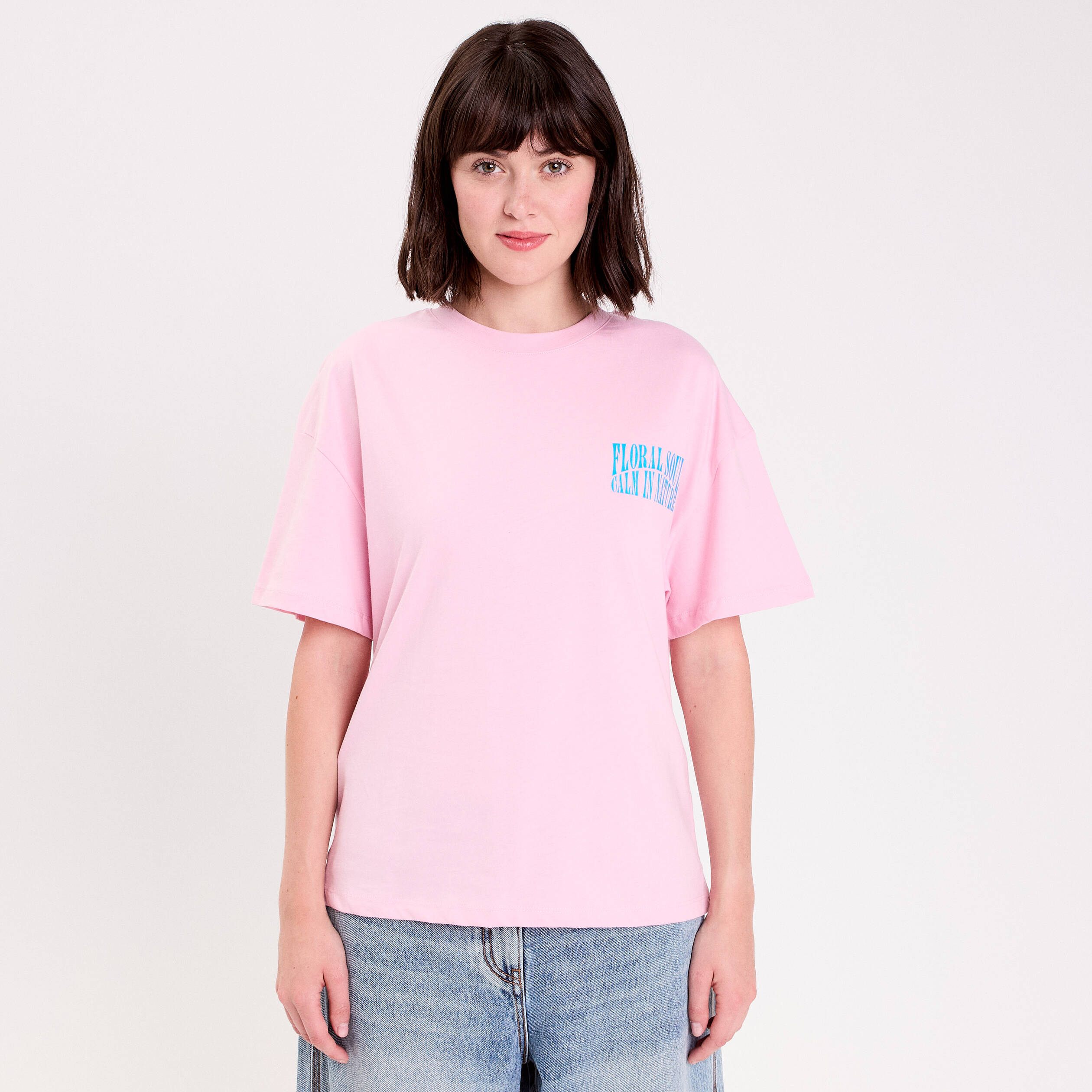 Top oversize manches courtes longues rose poudr&eacute;e femme