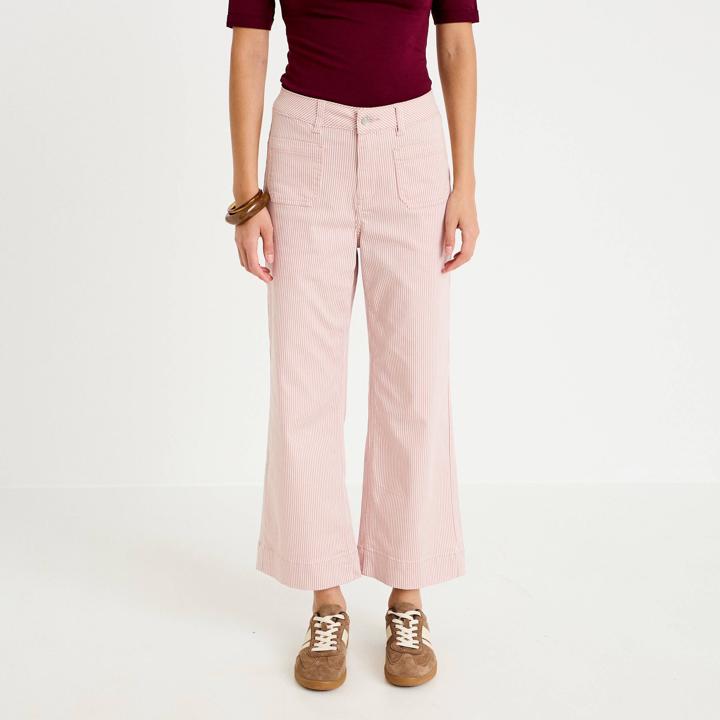 Jean flare cropped taille haute rose nude femme