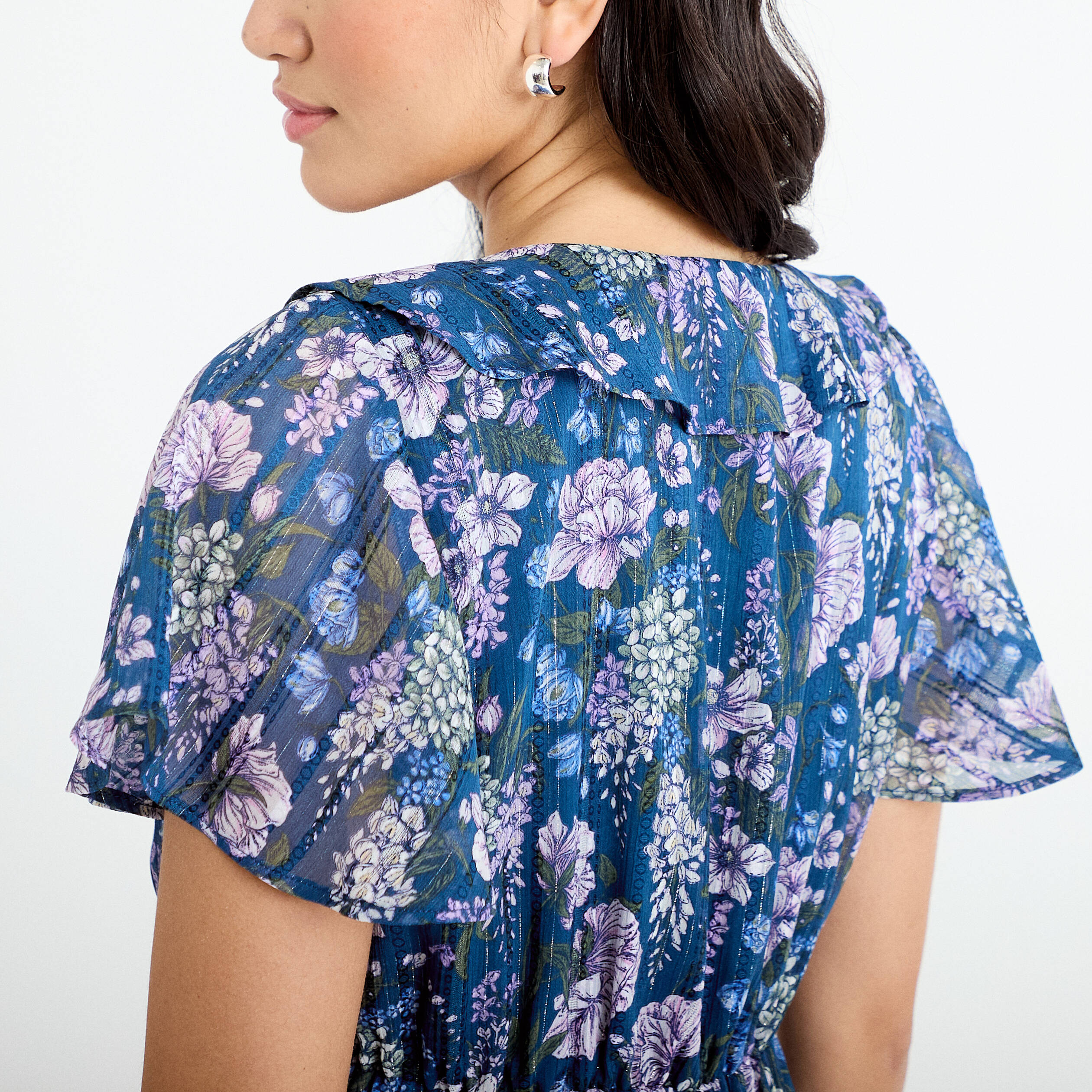 Robe longue &eacute;vas&eacute;e Bridgerton bleu marine femme