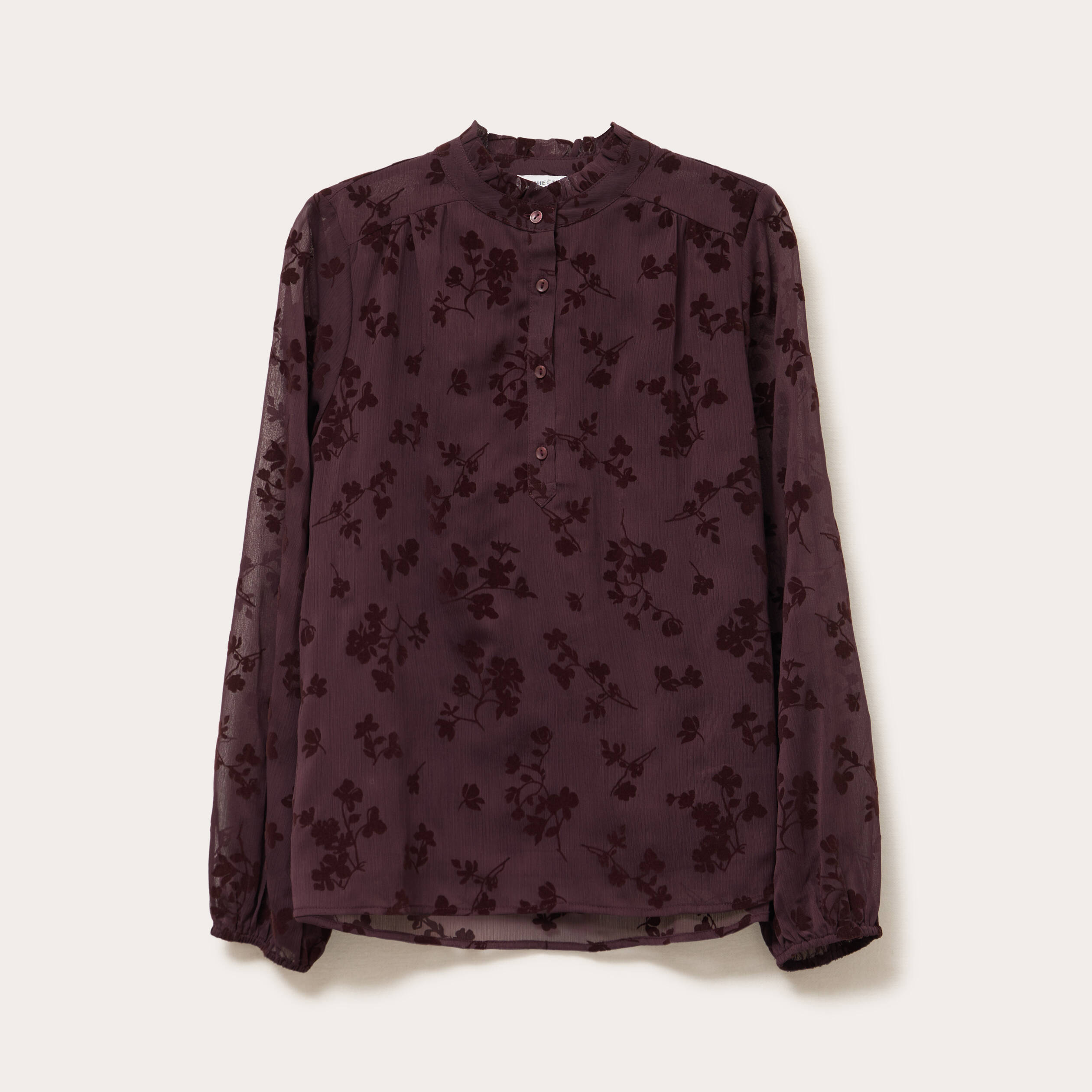 Blouse fluide manches longues marron cognac femme