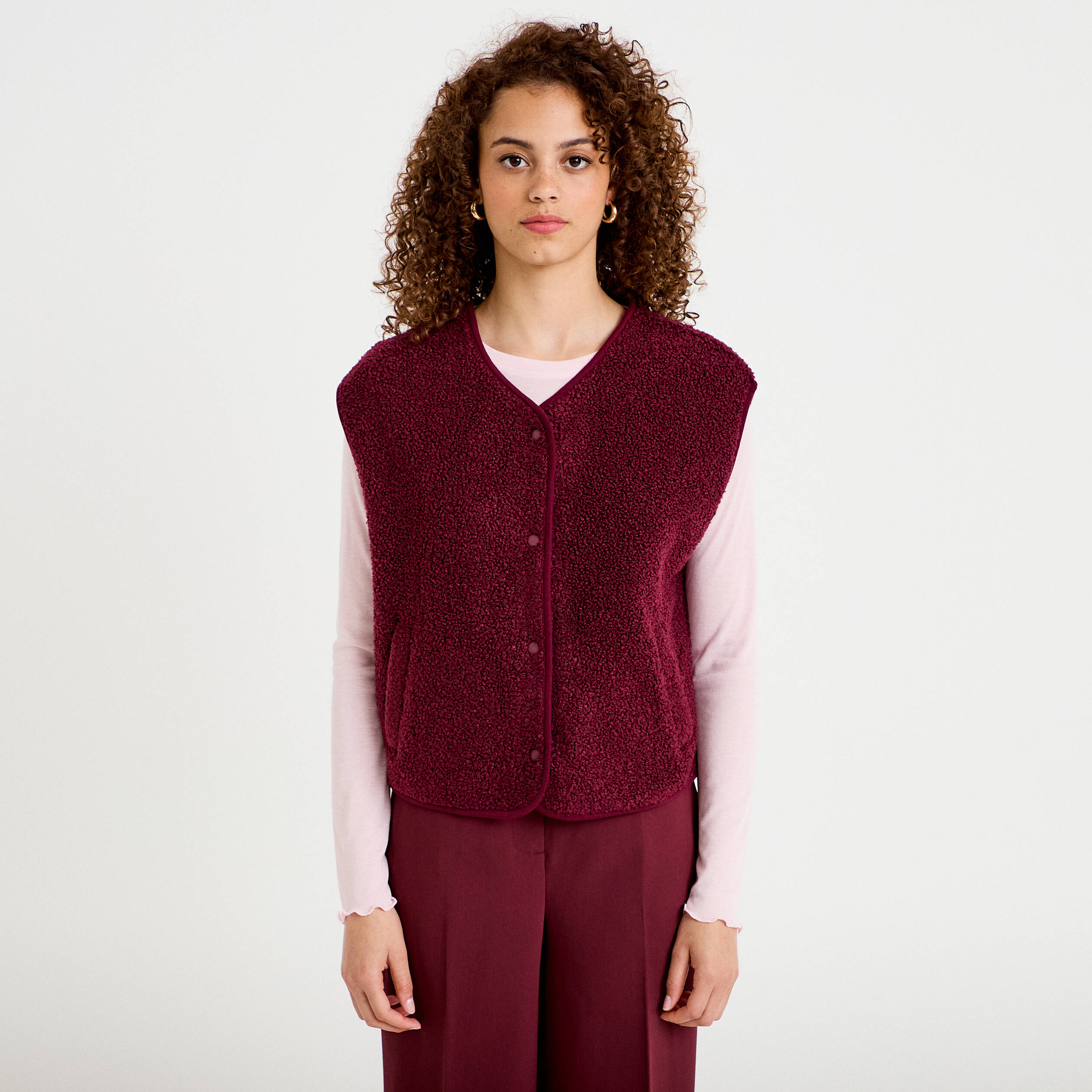 Gilet sans manches effet polaire bordeaux femme