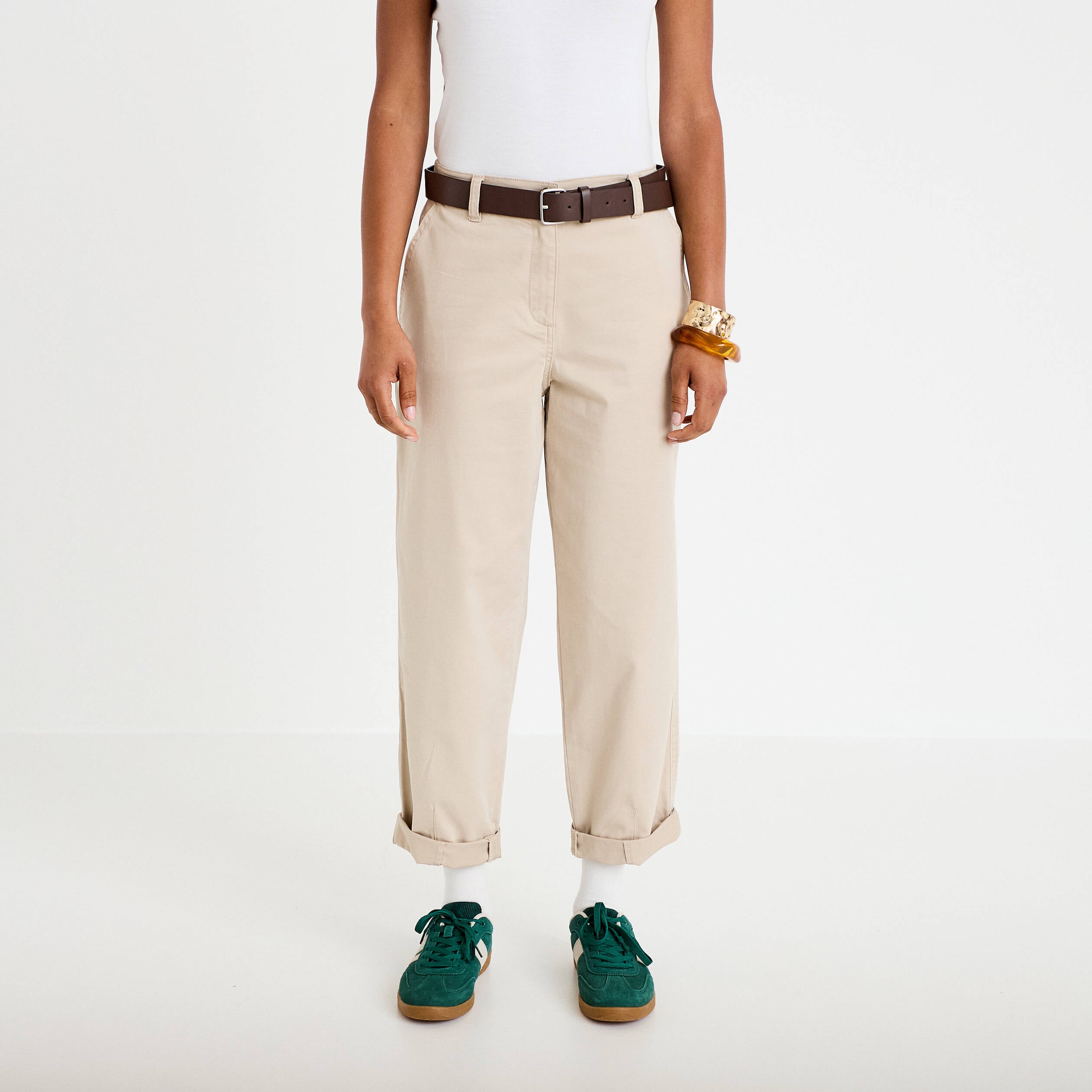 Pantalon chino avec ceinture amovible beige femme