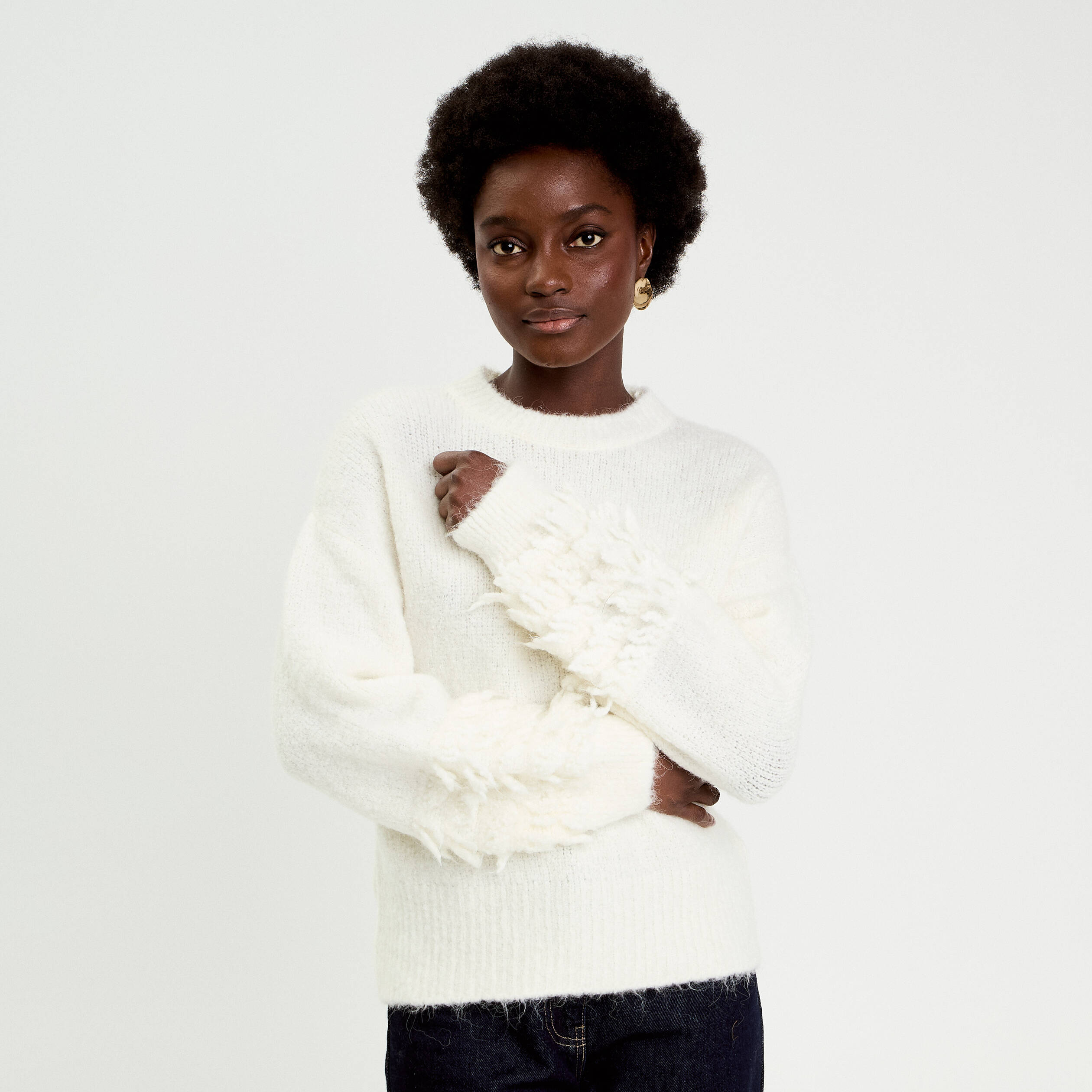 Pull manches longues ecru femme