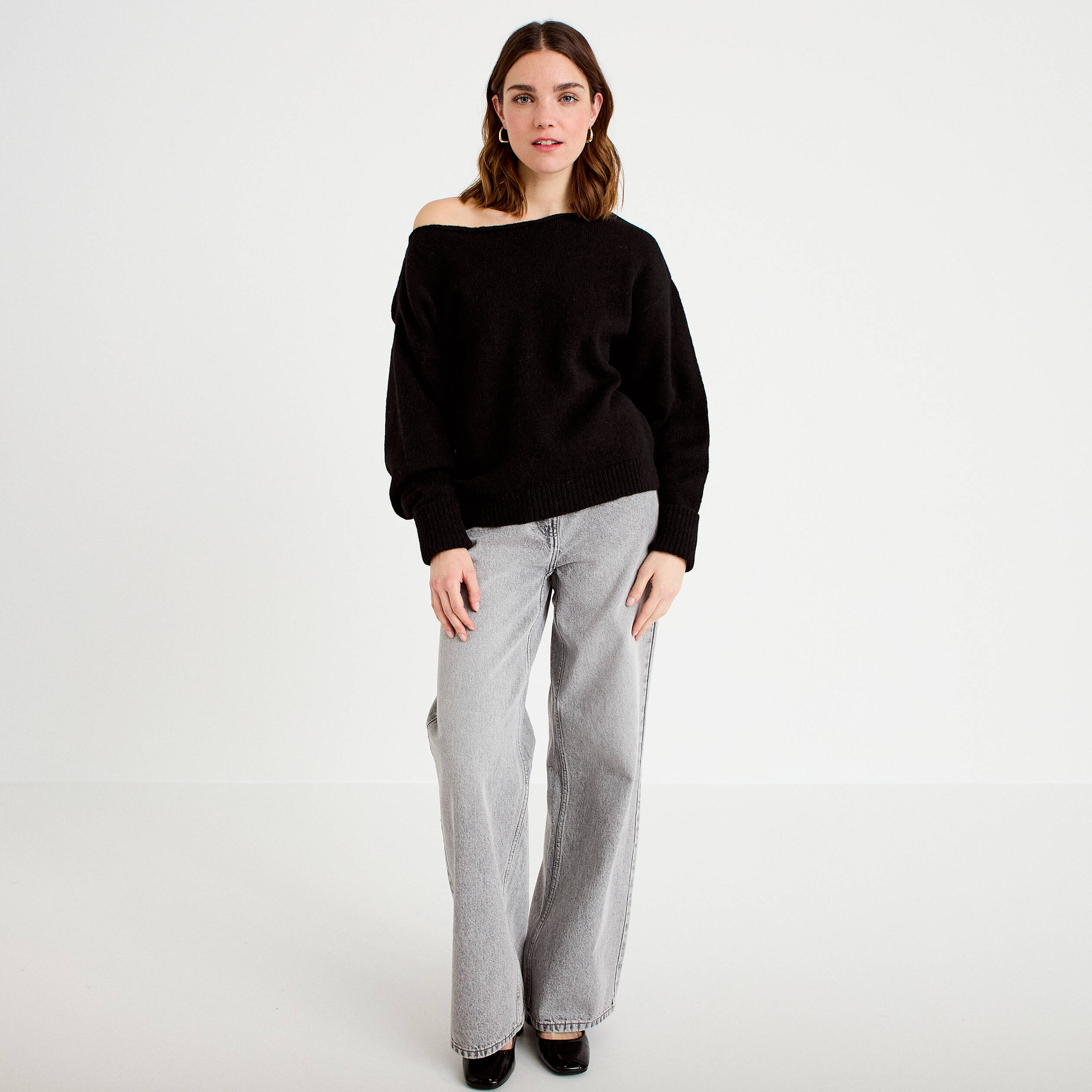 Pull col bateau noir femme