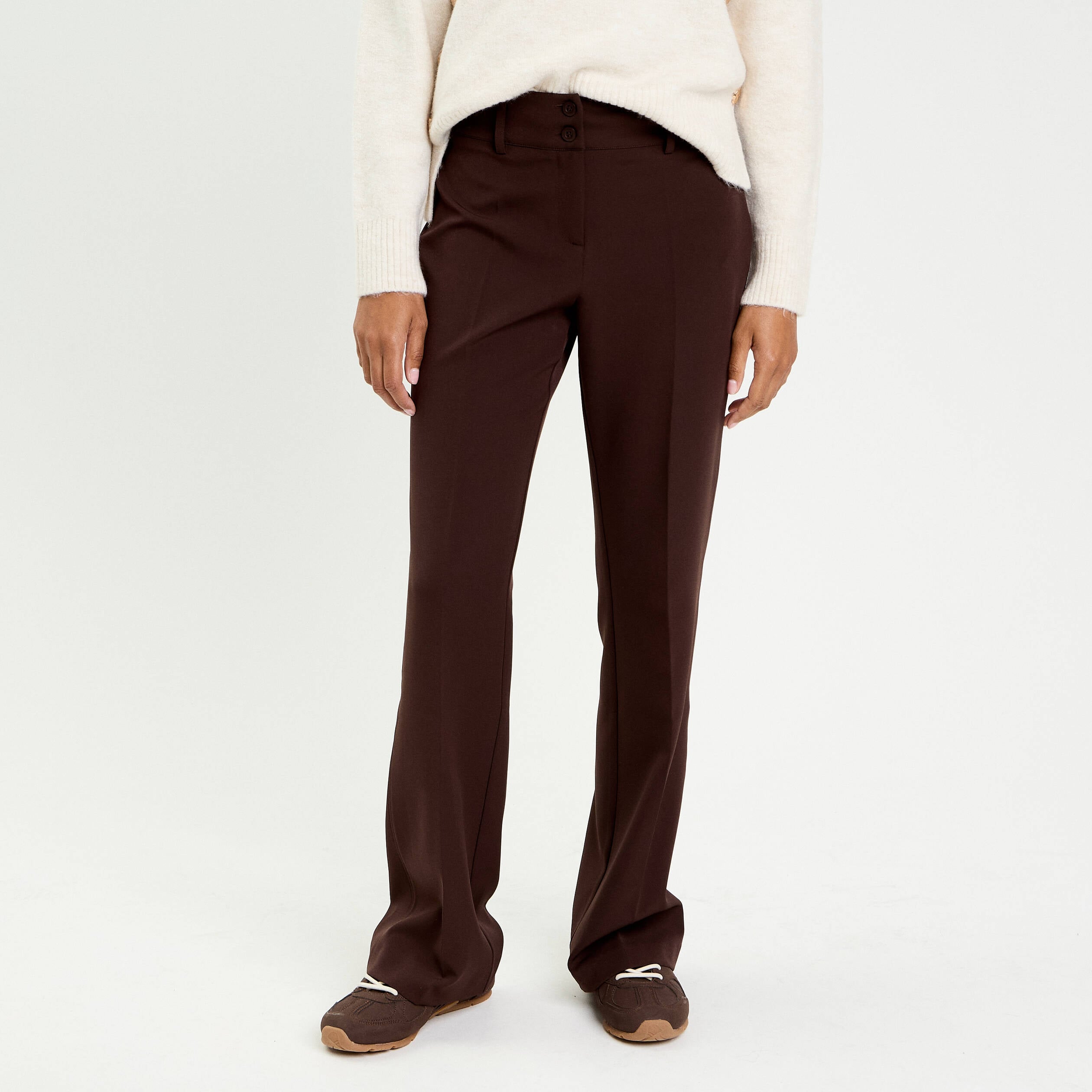 Pantalon flare marron fonc&eacute; femme