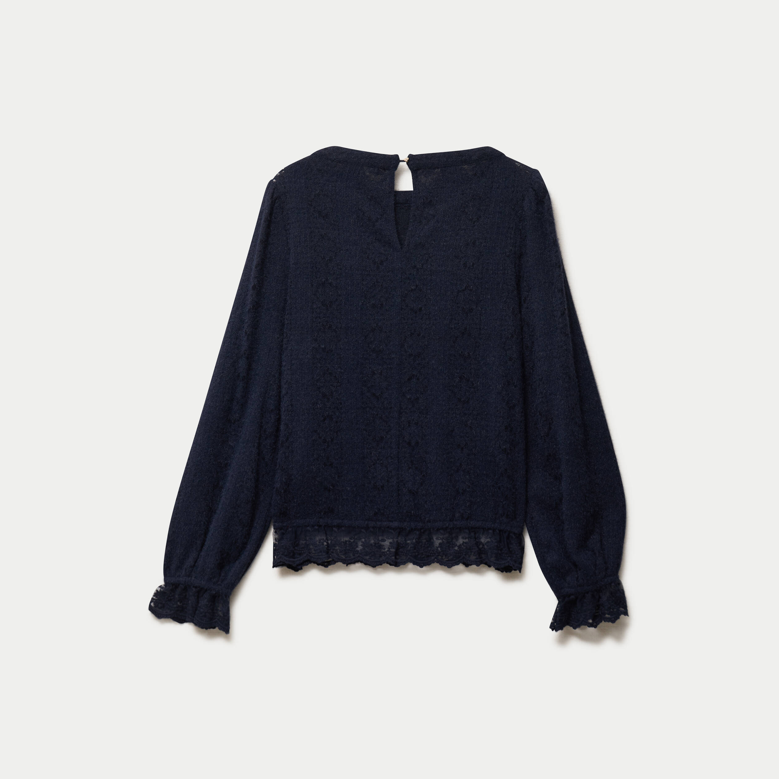 Top droit manches longues col montant bleu marine femme