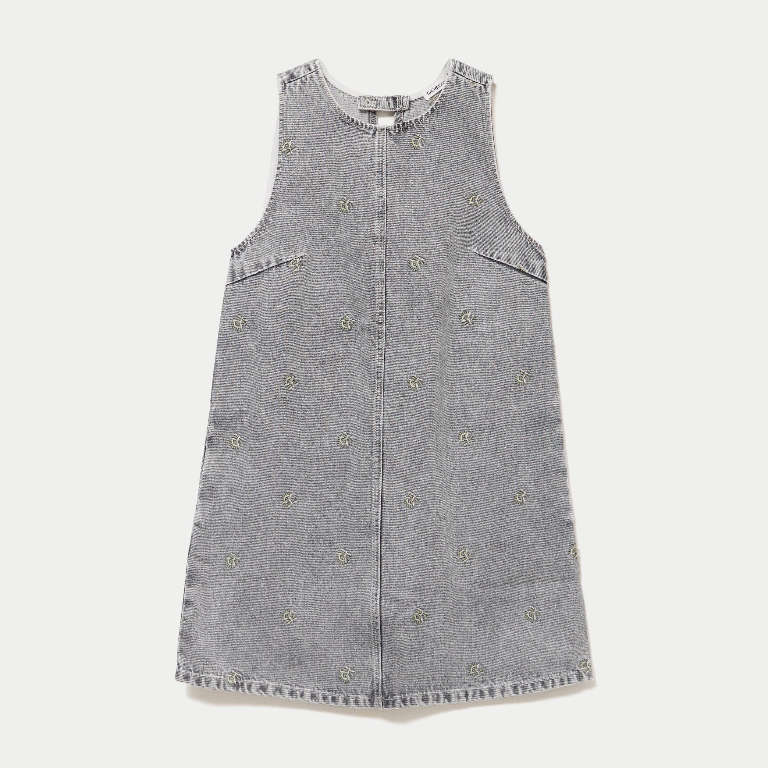 Robe courte droite en jean sans manches denim gris femme