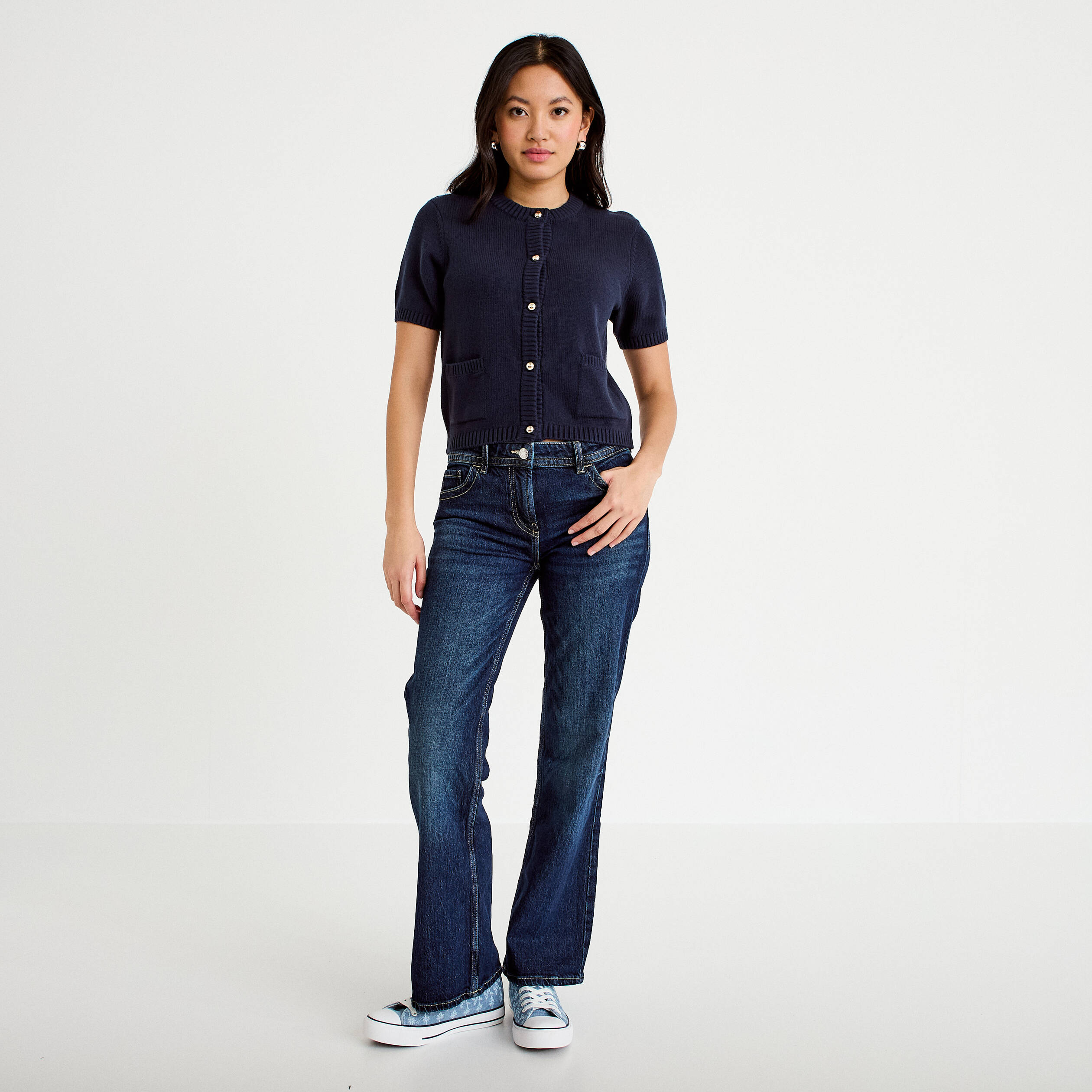 Gilet manches courtes bleu marine femme
