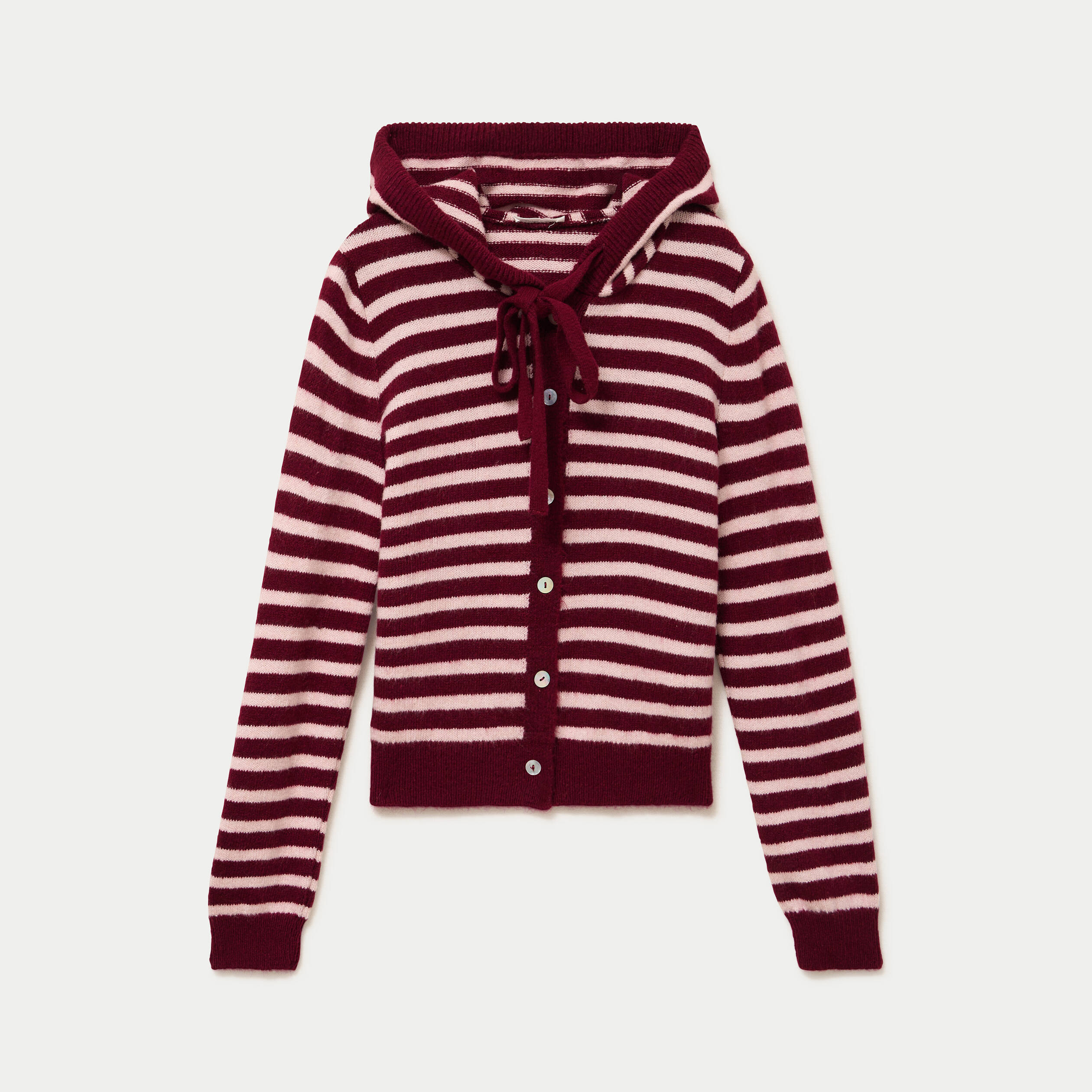 Gilet &agrave; capuche manches longues bordeaux femme
