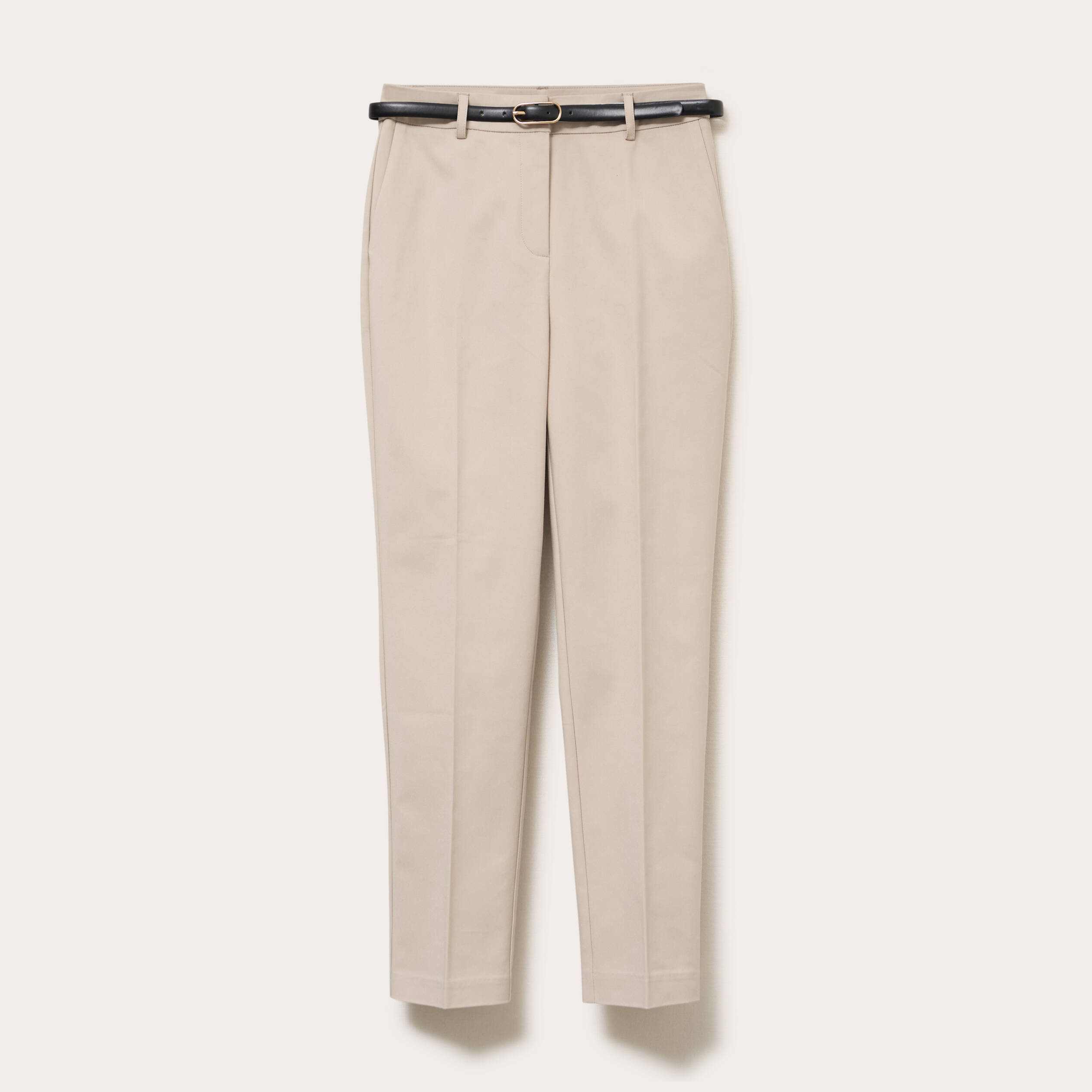 Pantalon cigarette ceintur&eacute; beige femme