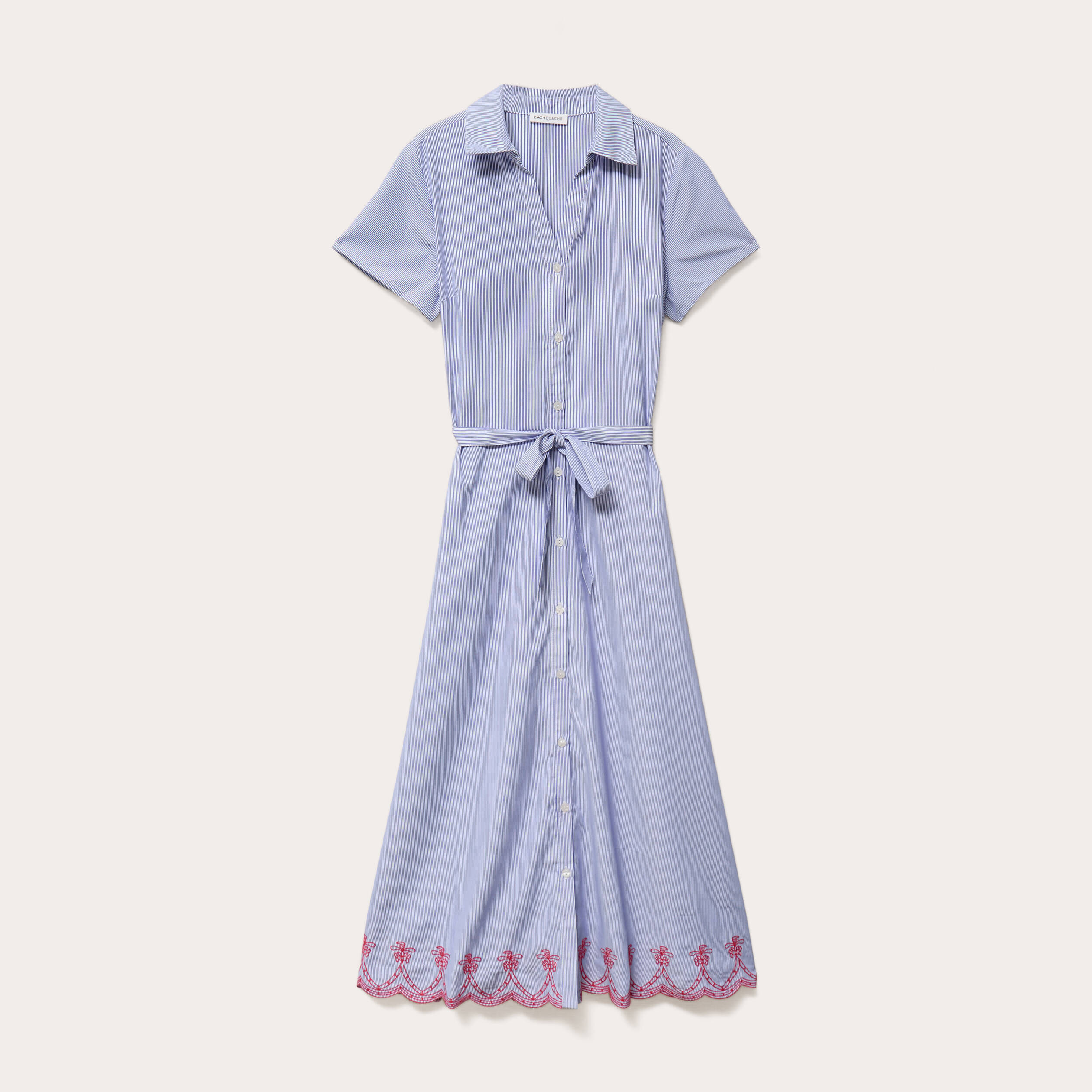 Robe longu&eacute; brod&eacute;e manches courtes bleu roi femme