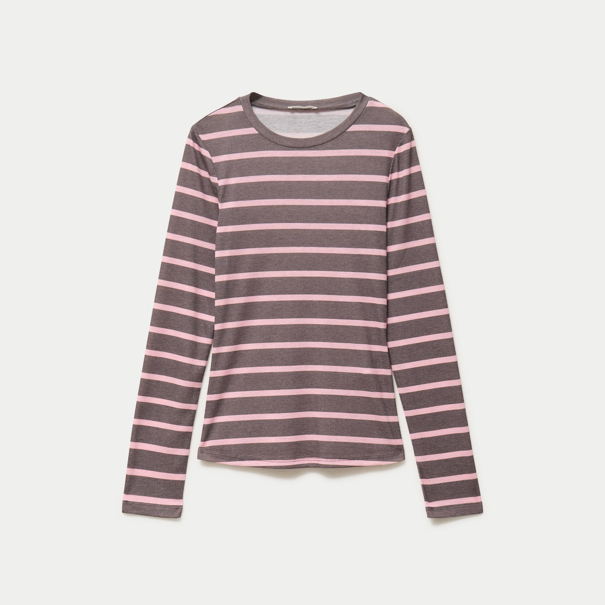 T-shirt ajust&eacute; col rond manches longues marron fonc&eacute; femme