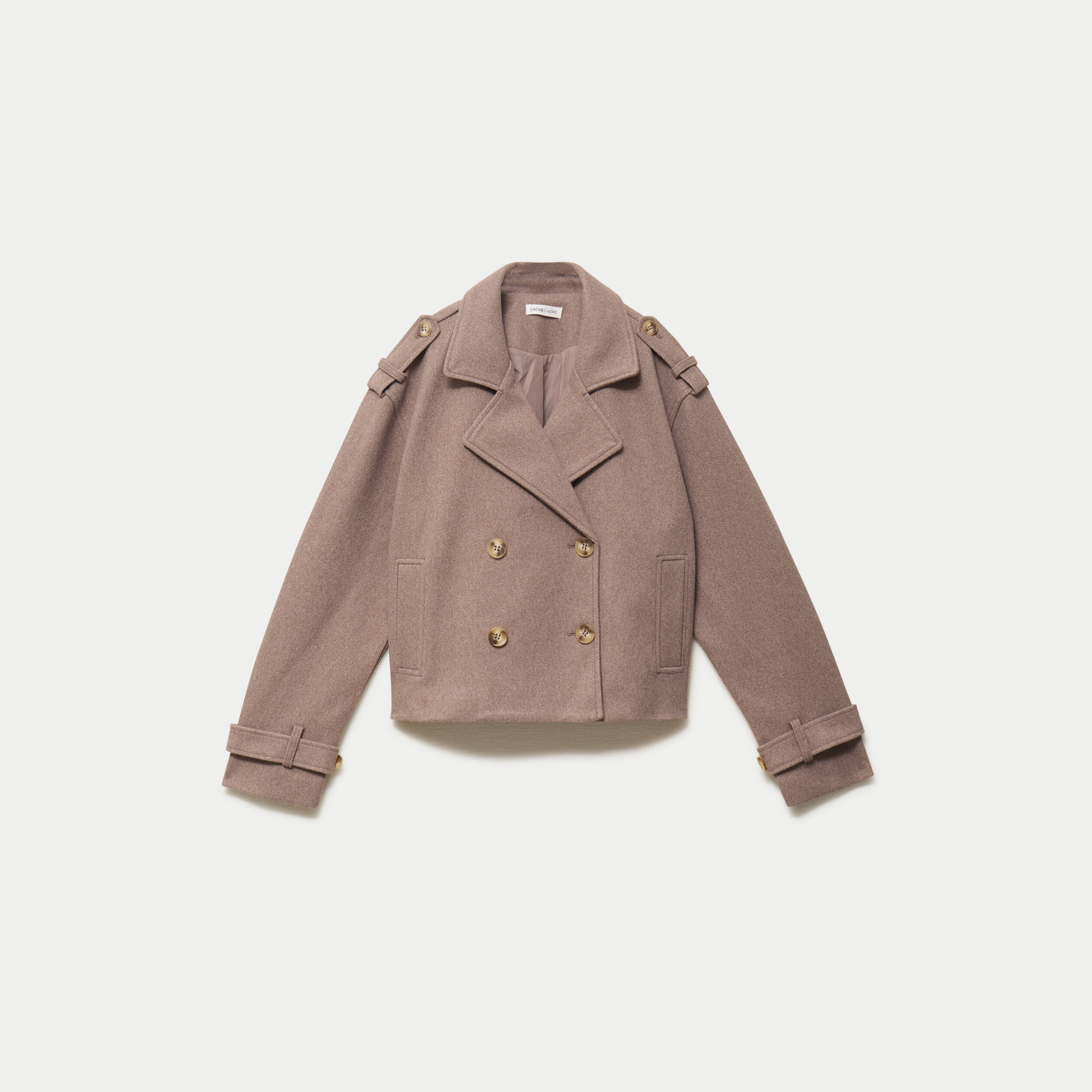Trench droit court col tailleur taupe femme