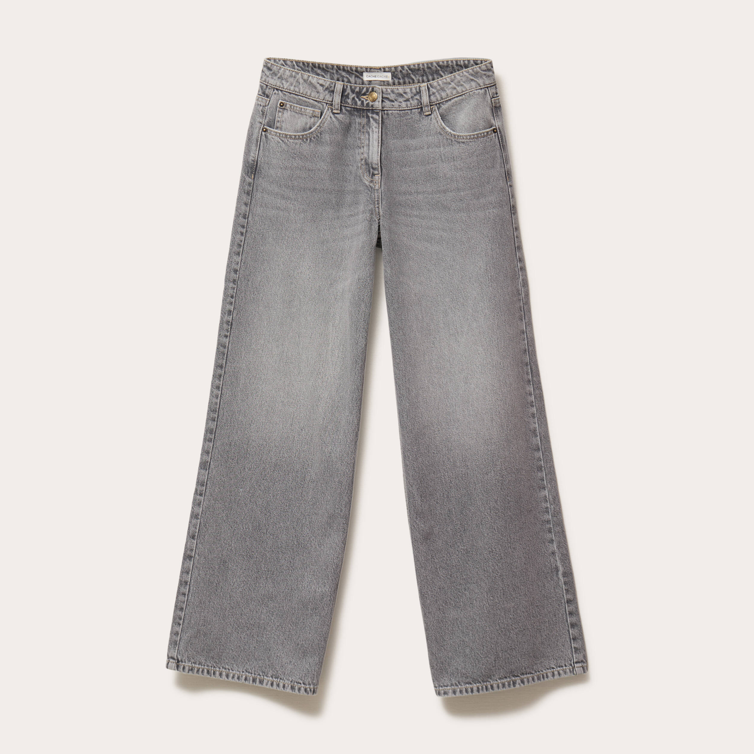 Jean wide leg taille standard denim gris femme