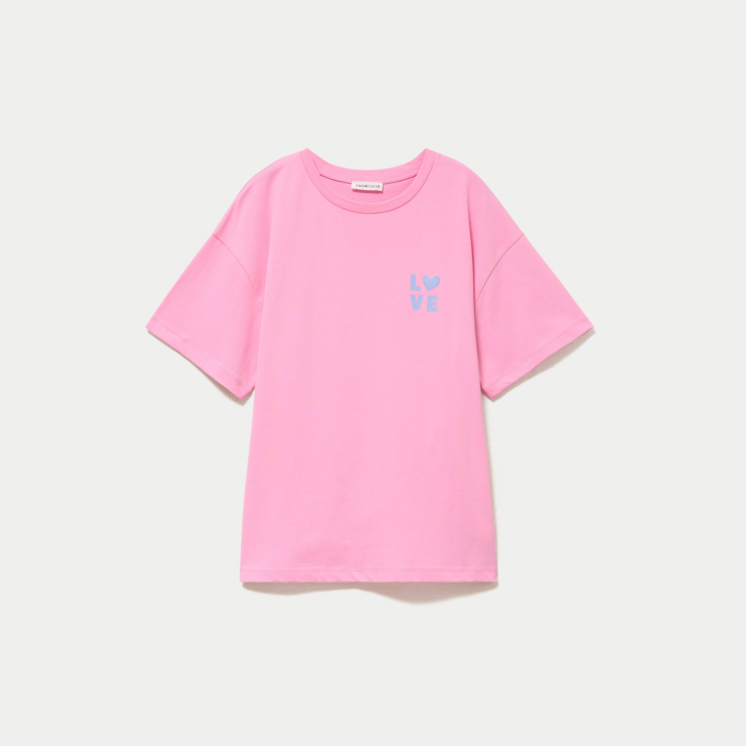 T-shirt droit col rond manches courtes rose corail femme