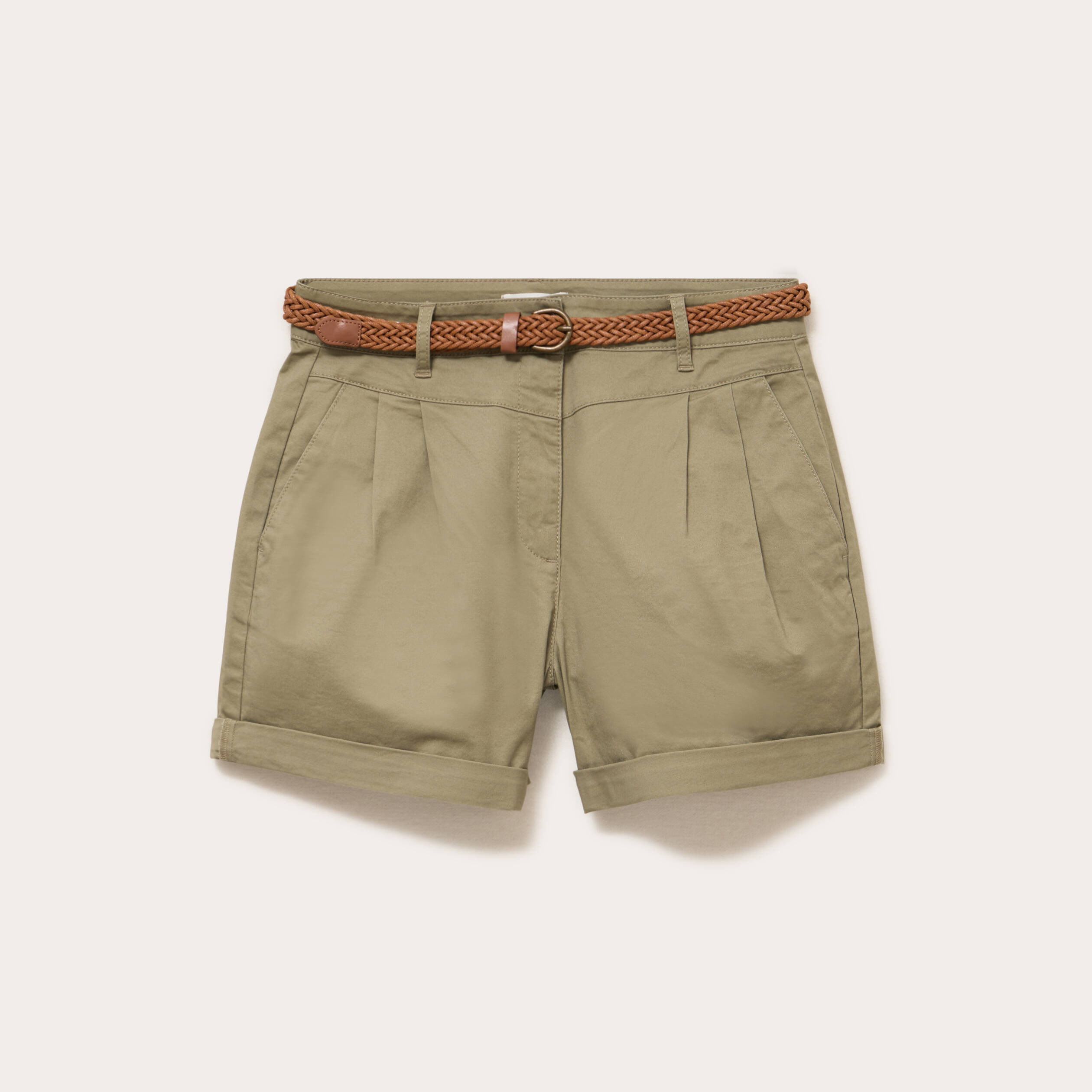 Short chino ceintur&eacute; vert femme