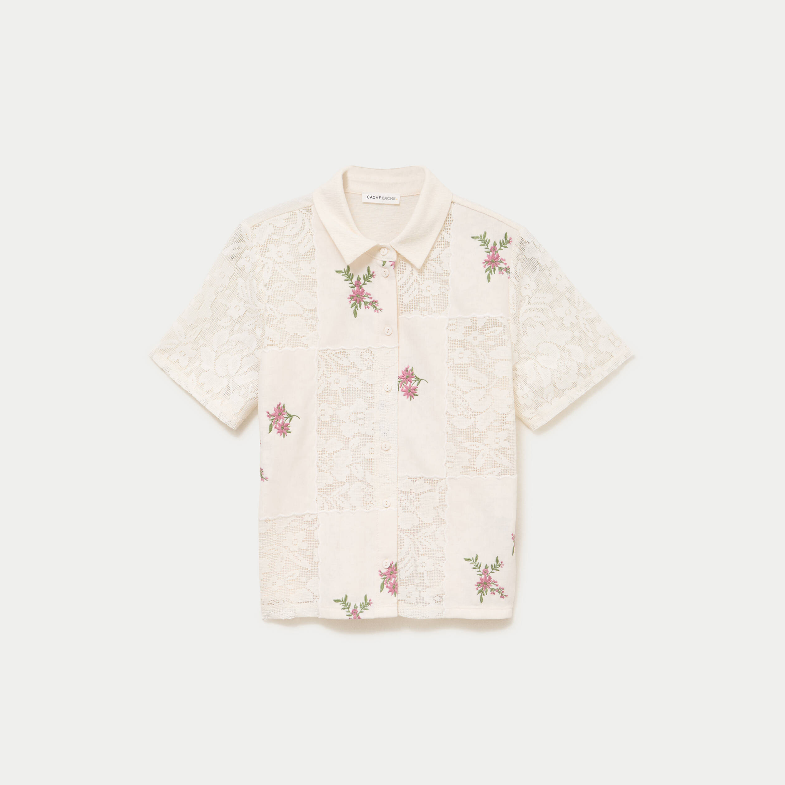 Chemise col chemise manches courtes ecru femme