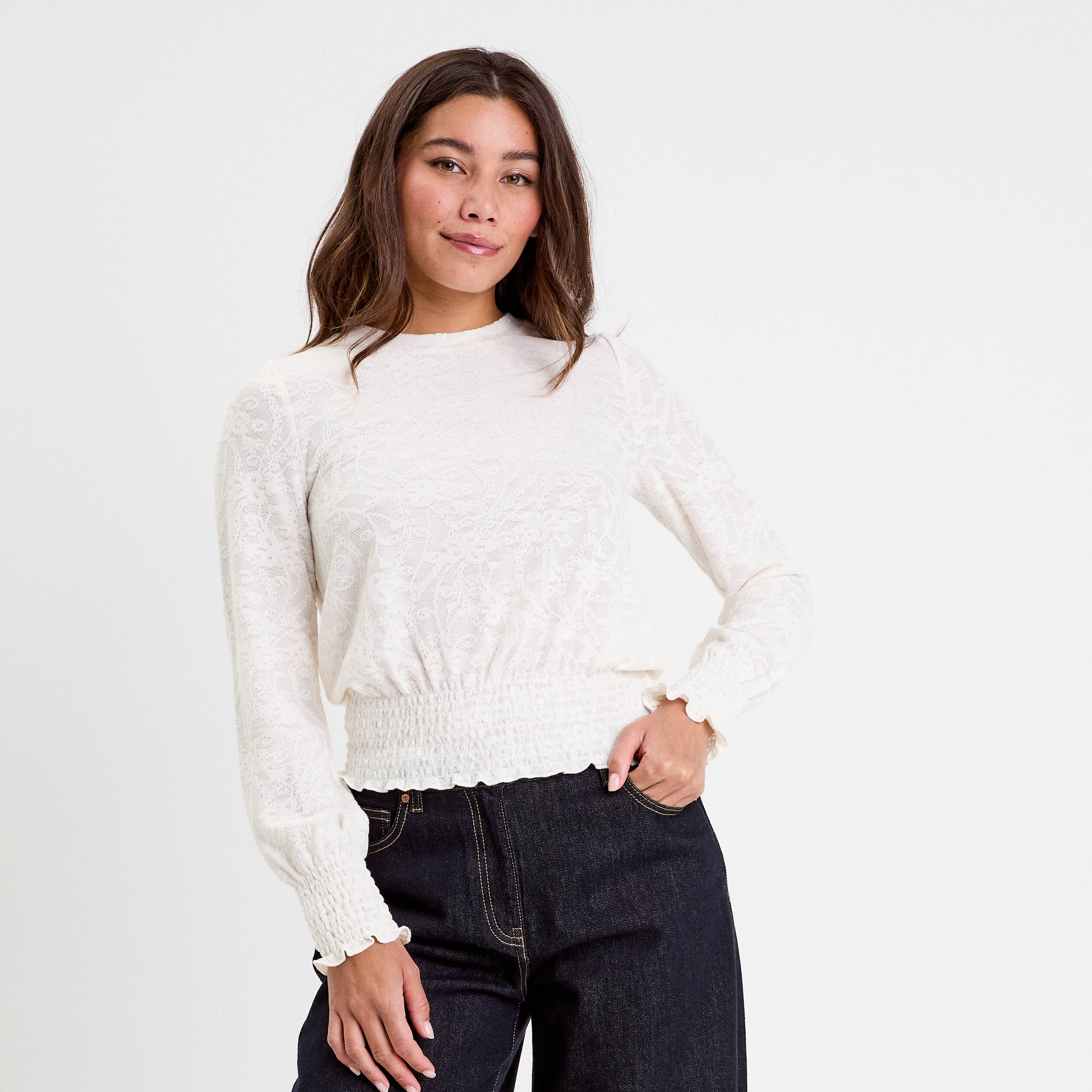 Blouse manches longues ecru femme
