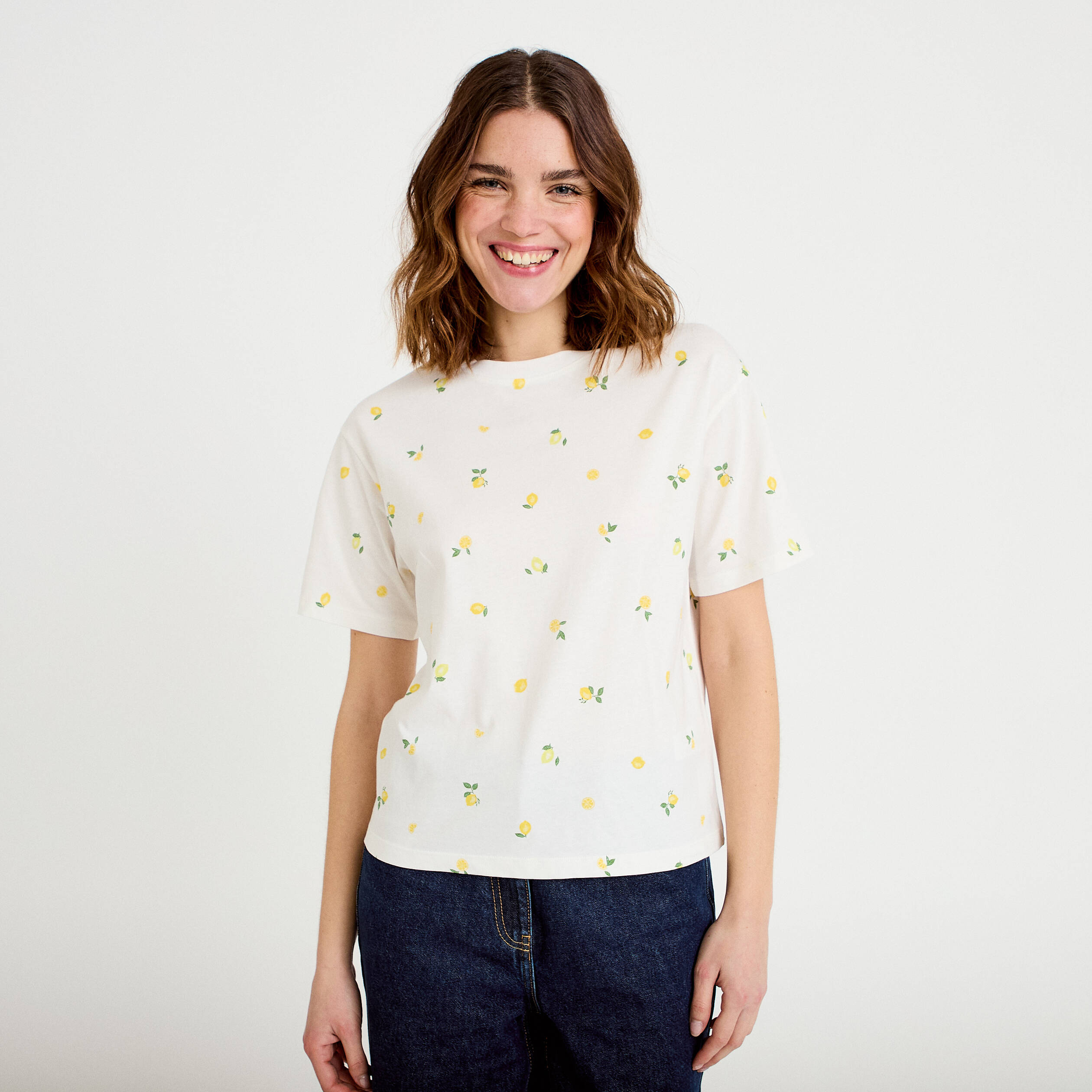 T-shirt &agrave; motif manches courtes blanc femme