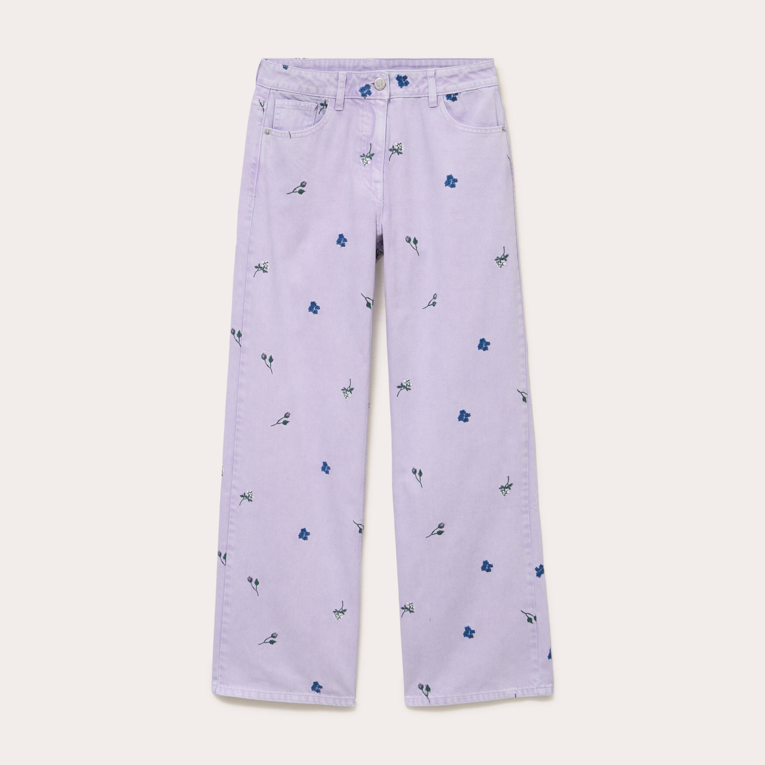 Jean wide leg brod&eacute; Bridgerton mauve femme