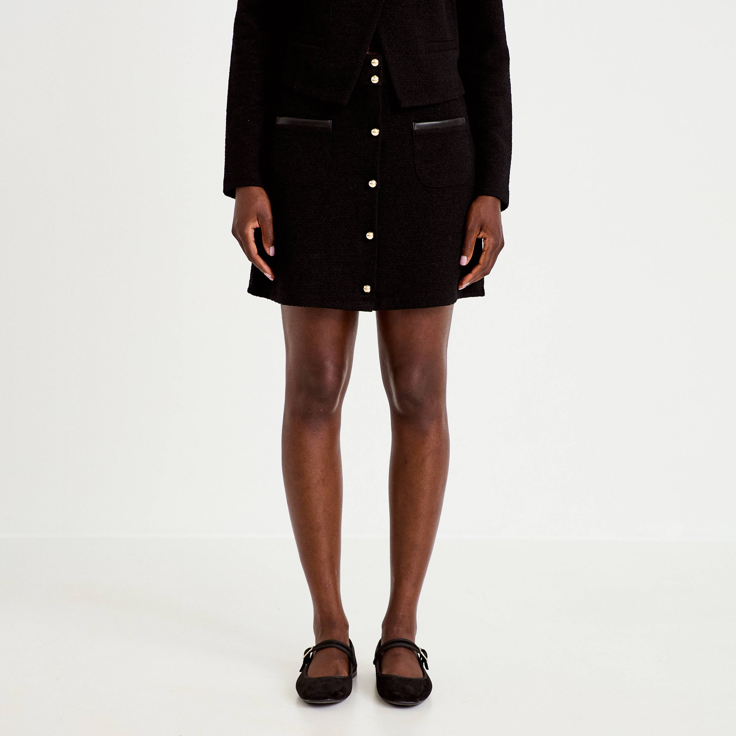 Jupe-short trap&egrave;ze en maille noir femme