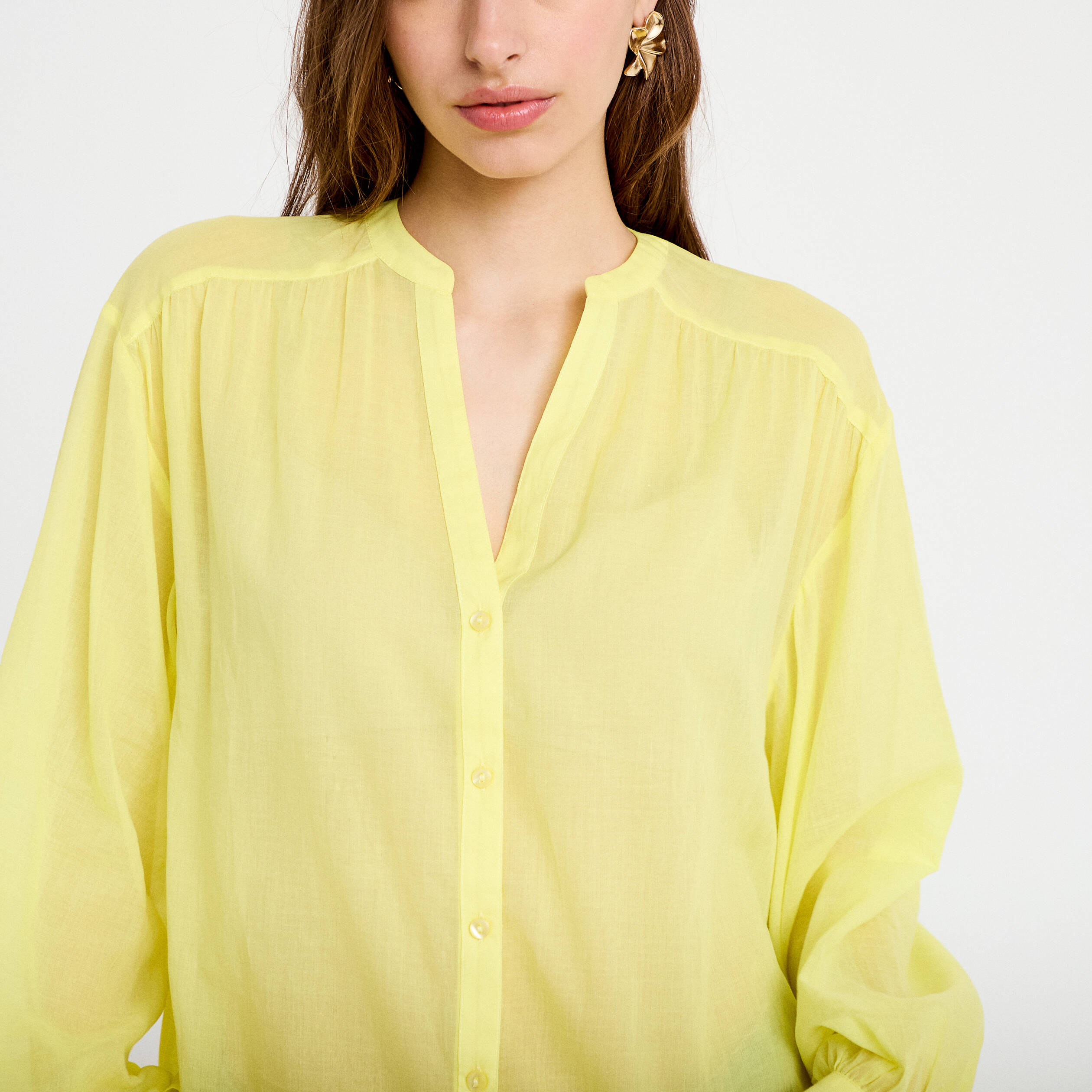 Blouse oversize manches longues jaune citron femme