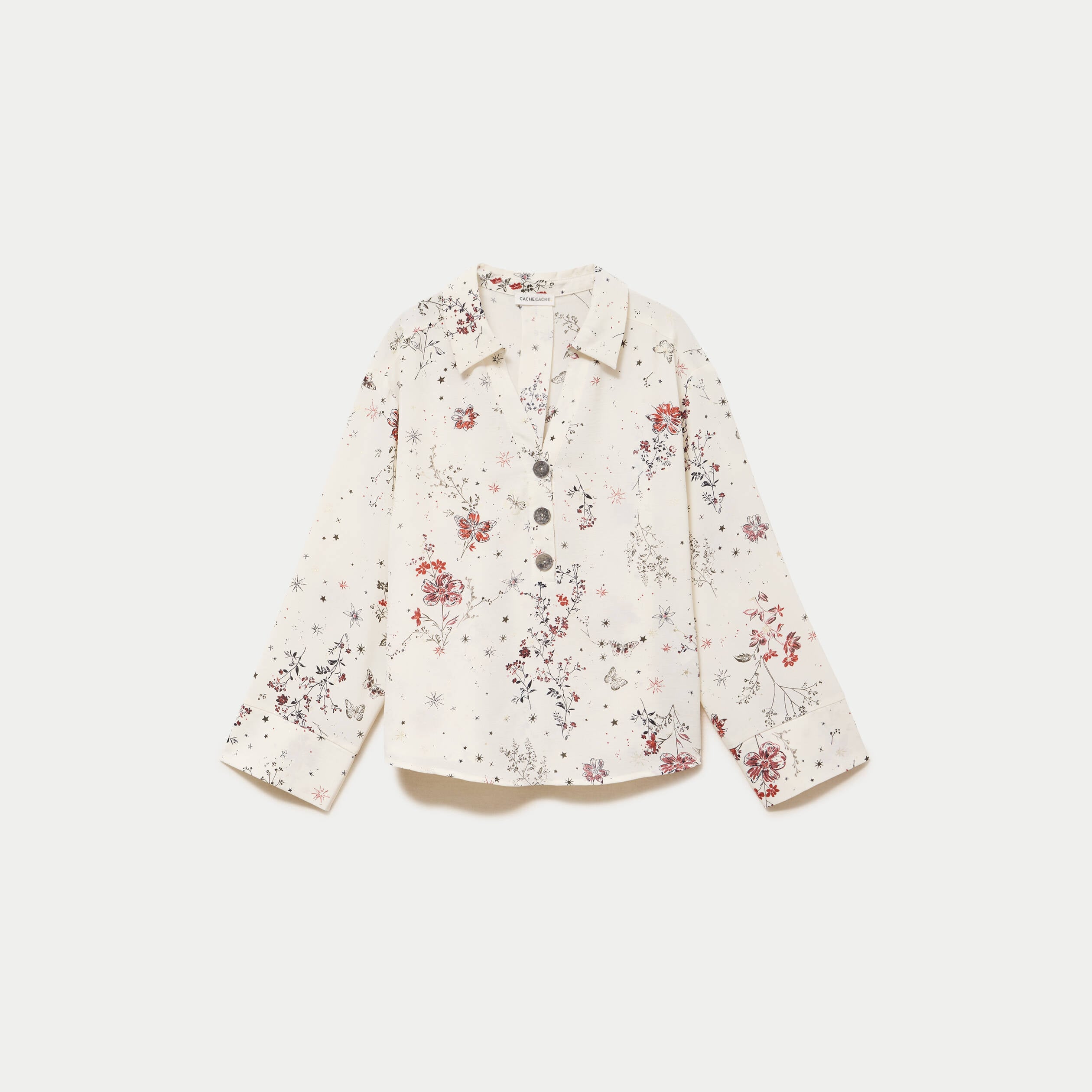 Blouse col chemise manches longues blanc femme