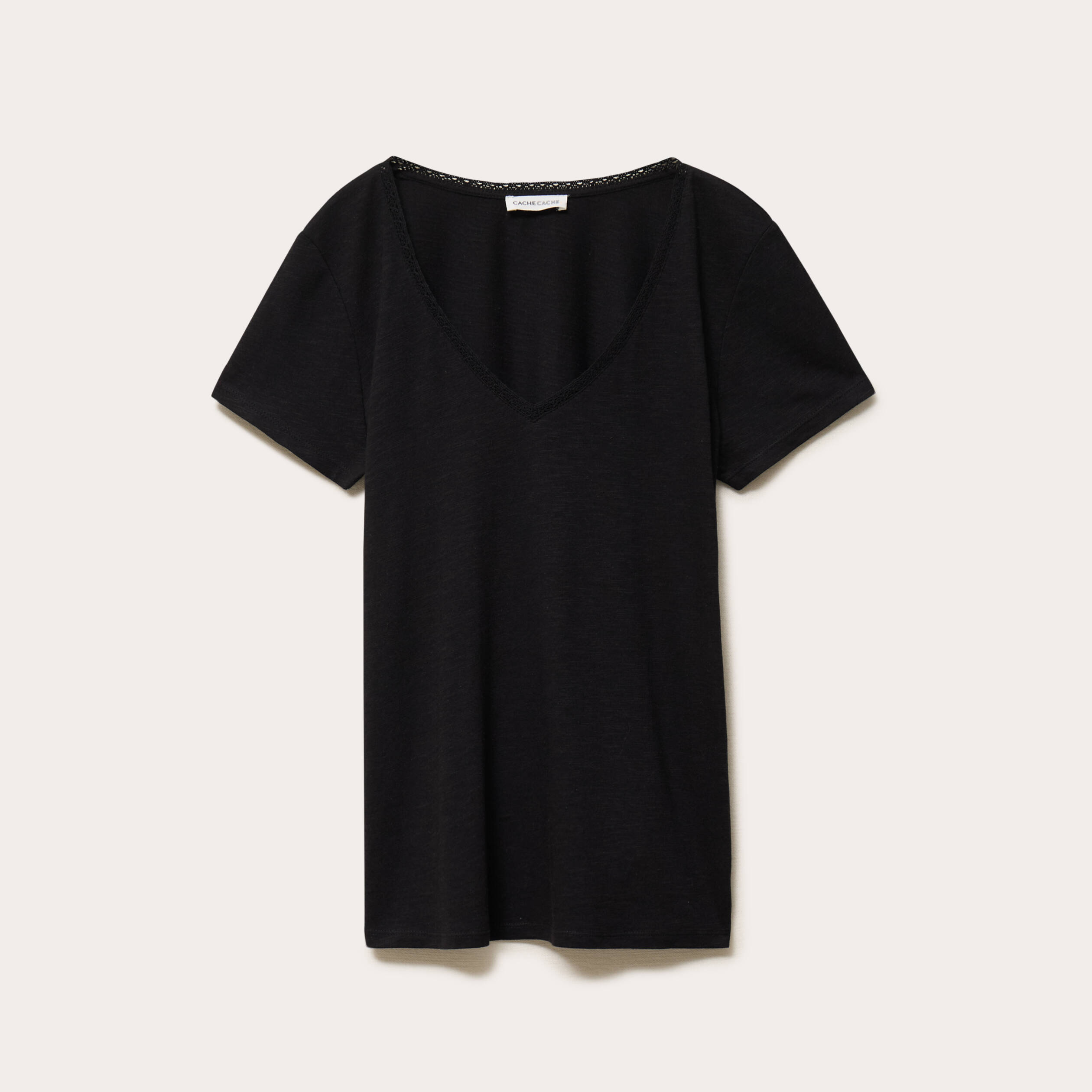T-shirt col v manches courtes noir femme