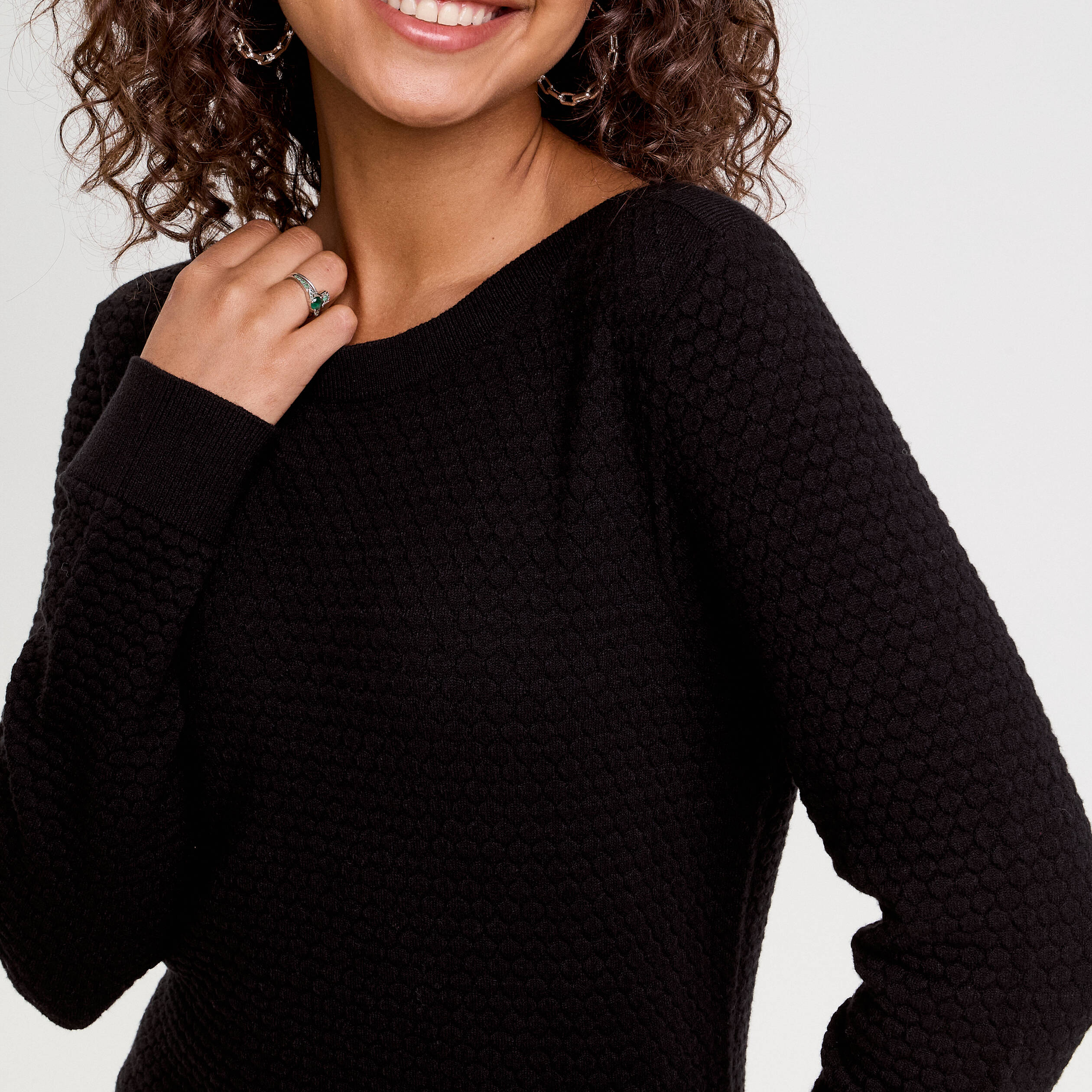 Pull col bateau noir femme