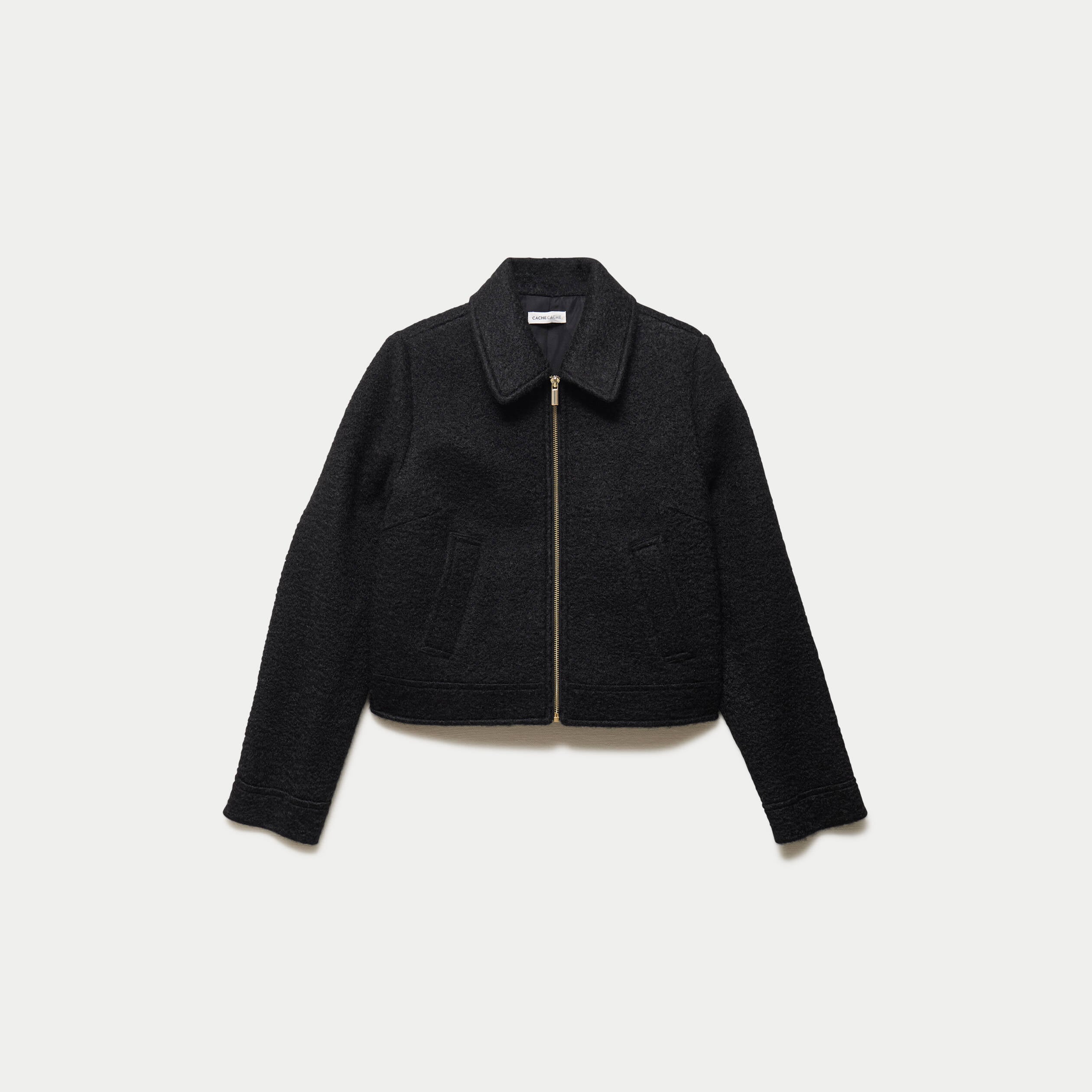 Veste cropped en bouclette noir femme
