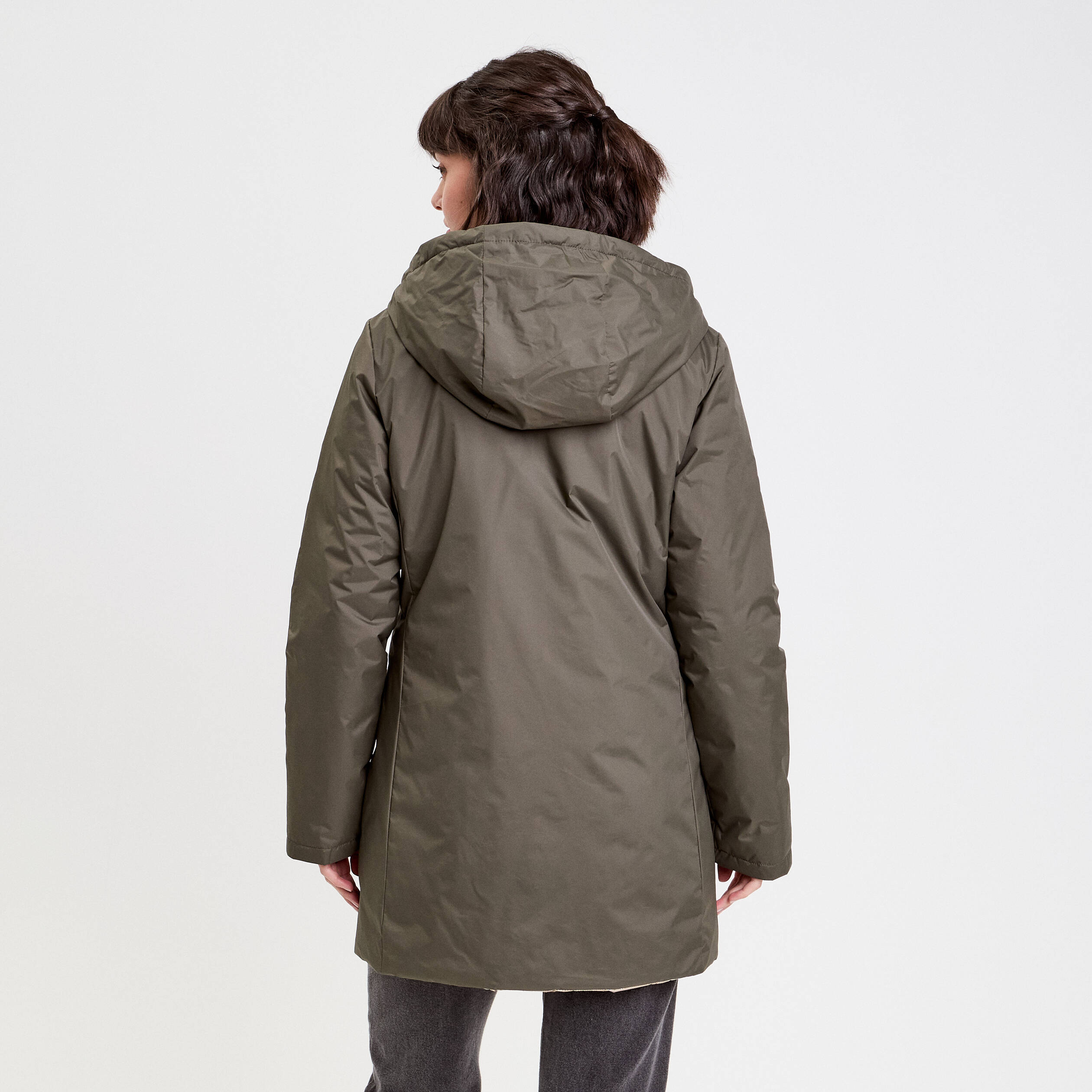 Parka &agrave; capuche r&eacute;versible vert kaki femme