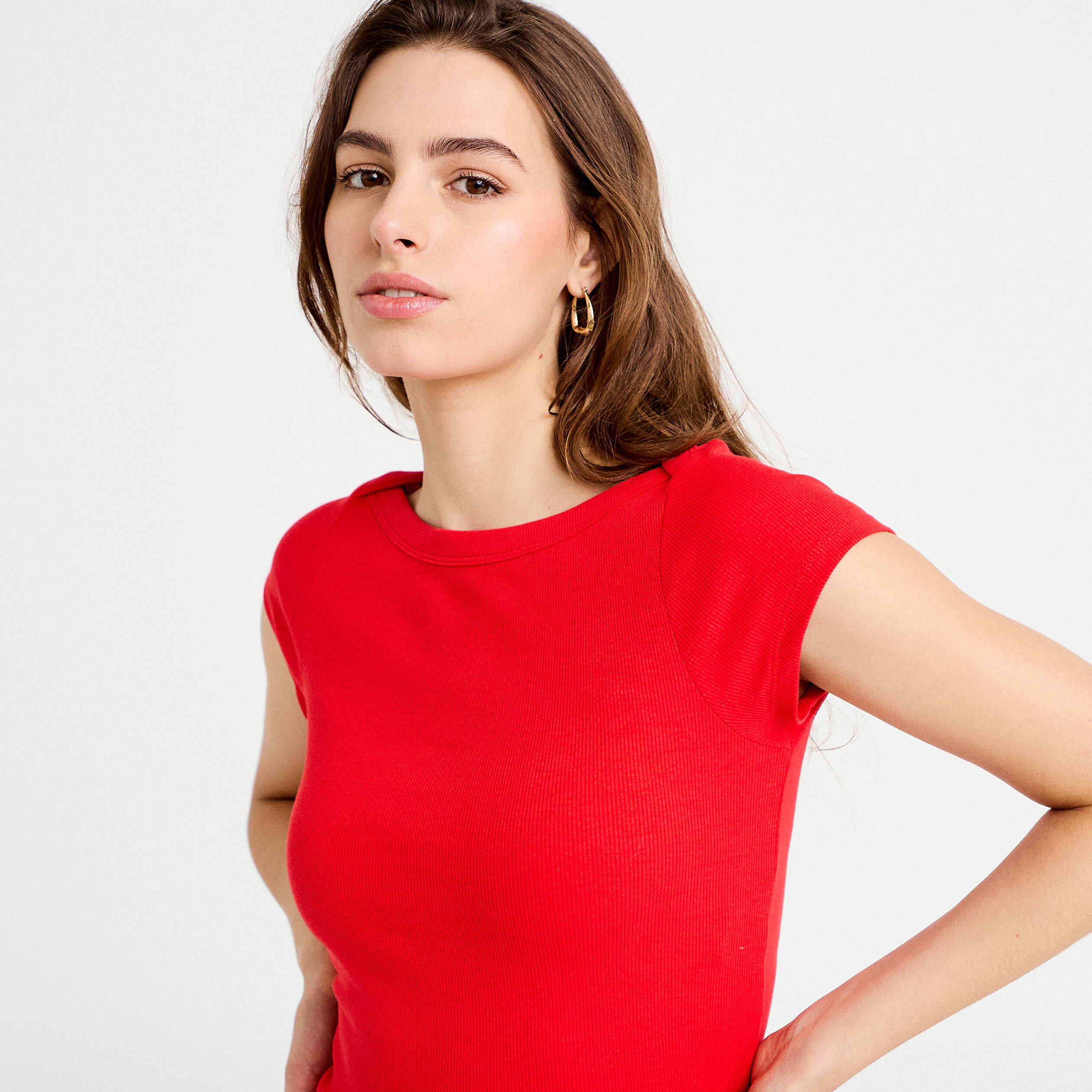 T-shirt cintr&eacute; col bateau rouge femme