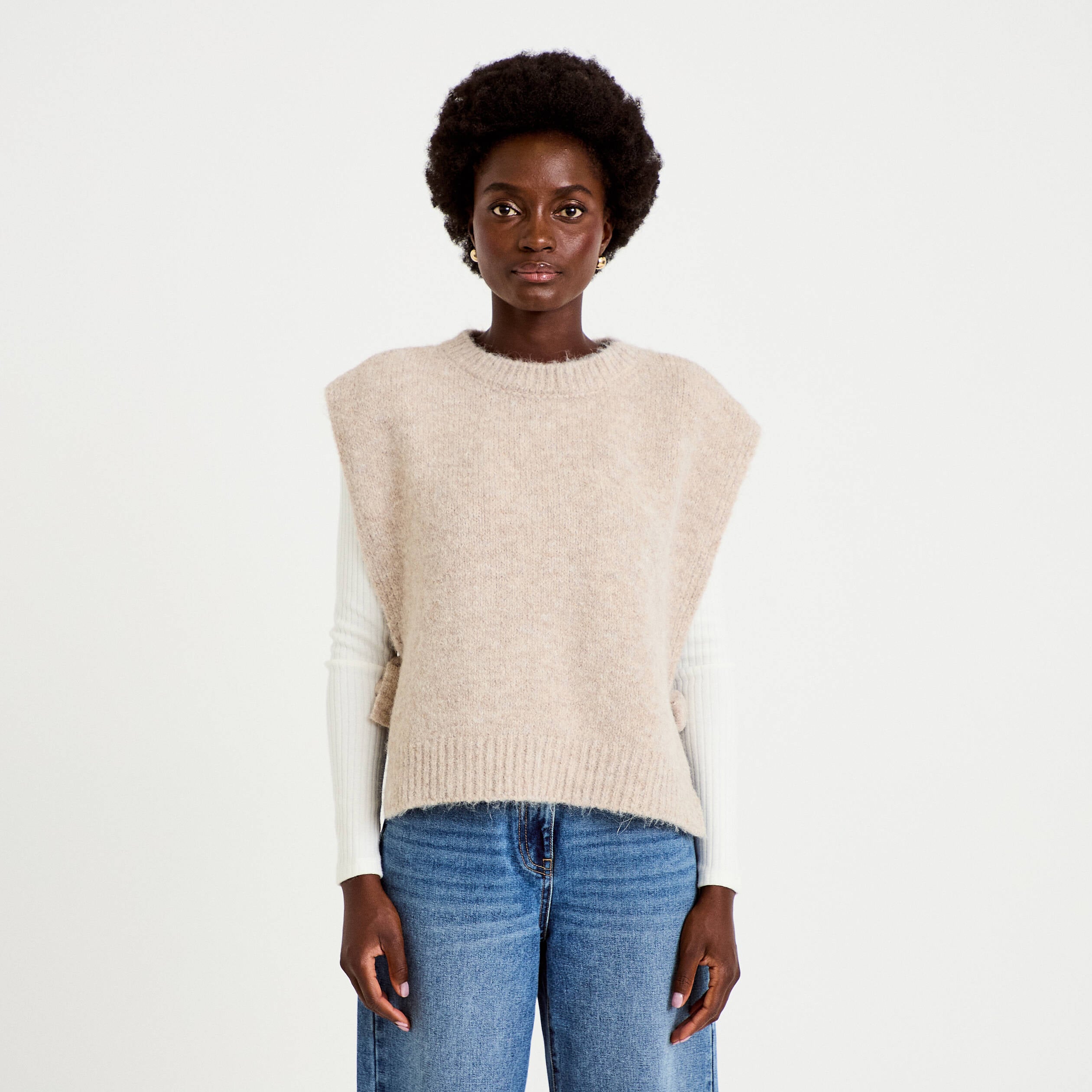 Pull sans manches taupe femme