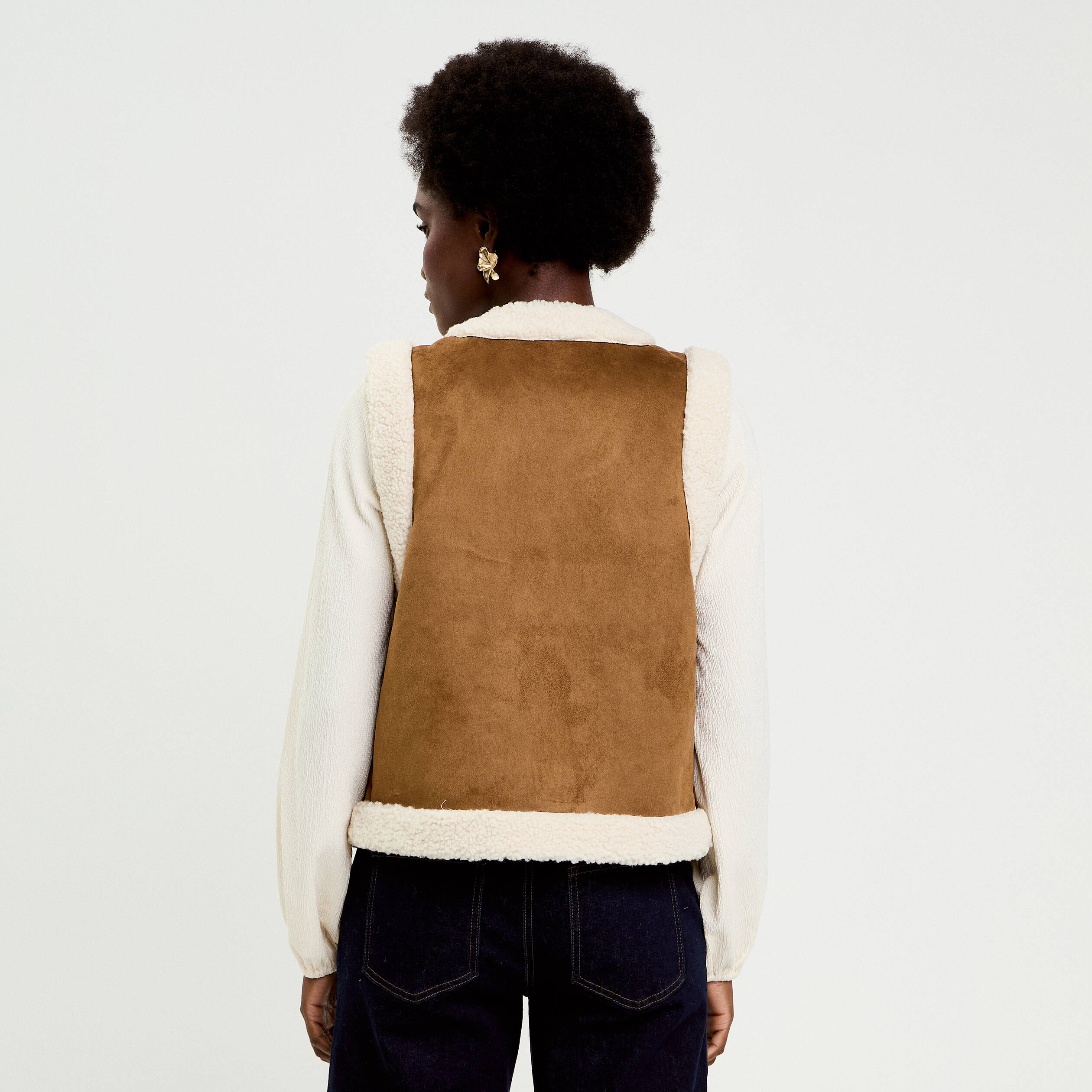 Gilet sans manches fausse fourrure marron fonc&eacute; femme