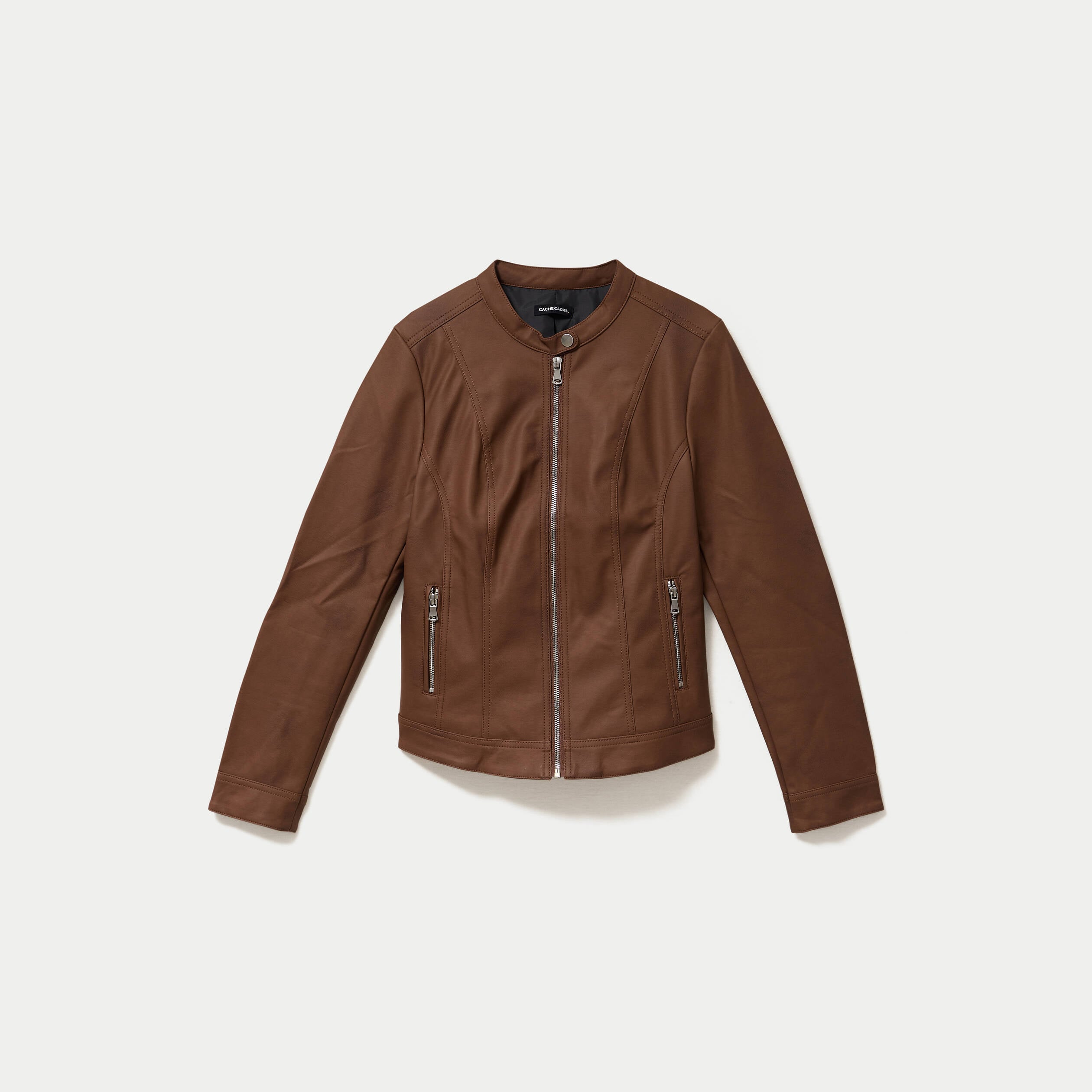 Veste droite zipp&eacute;e marron femme