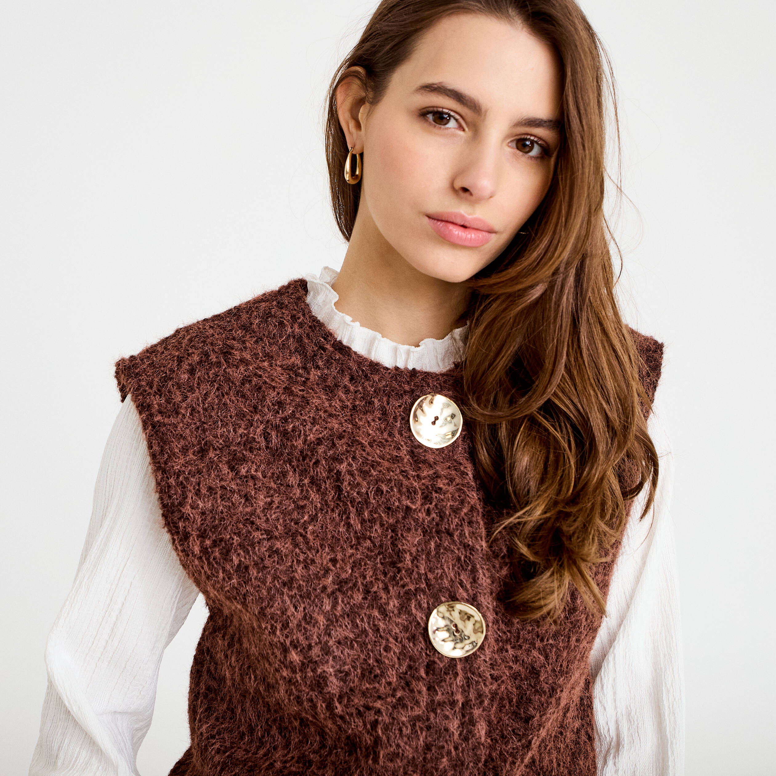 Gilet sans manches effet polaire marron clair femme