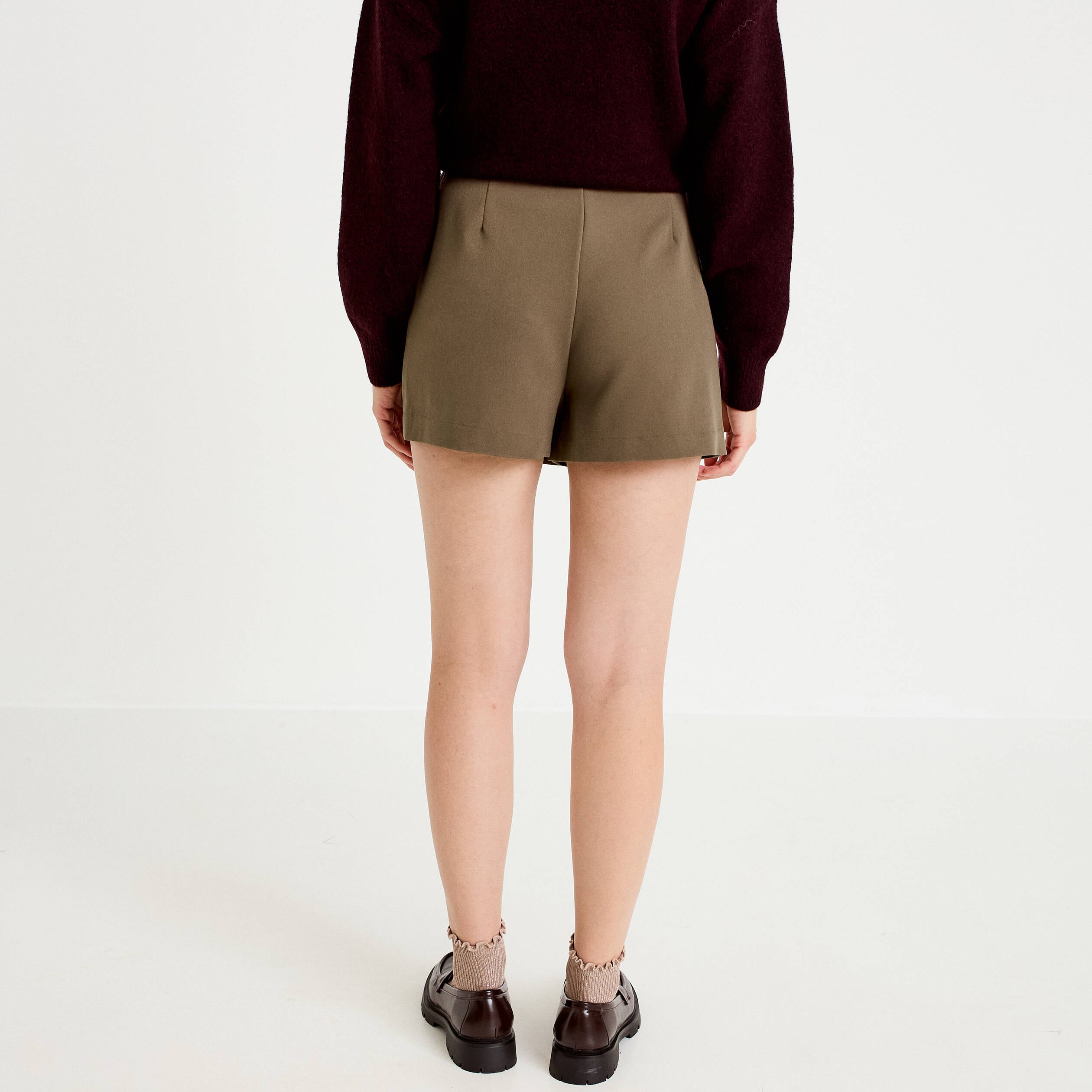 Jupe-short trap&egrave;ze courte taupe femme