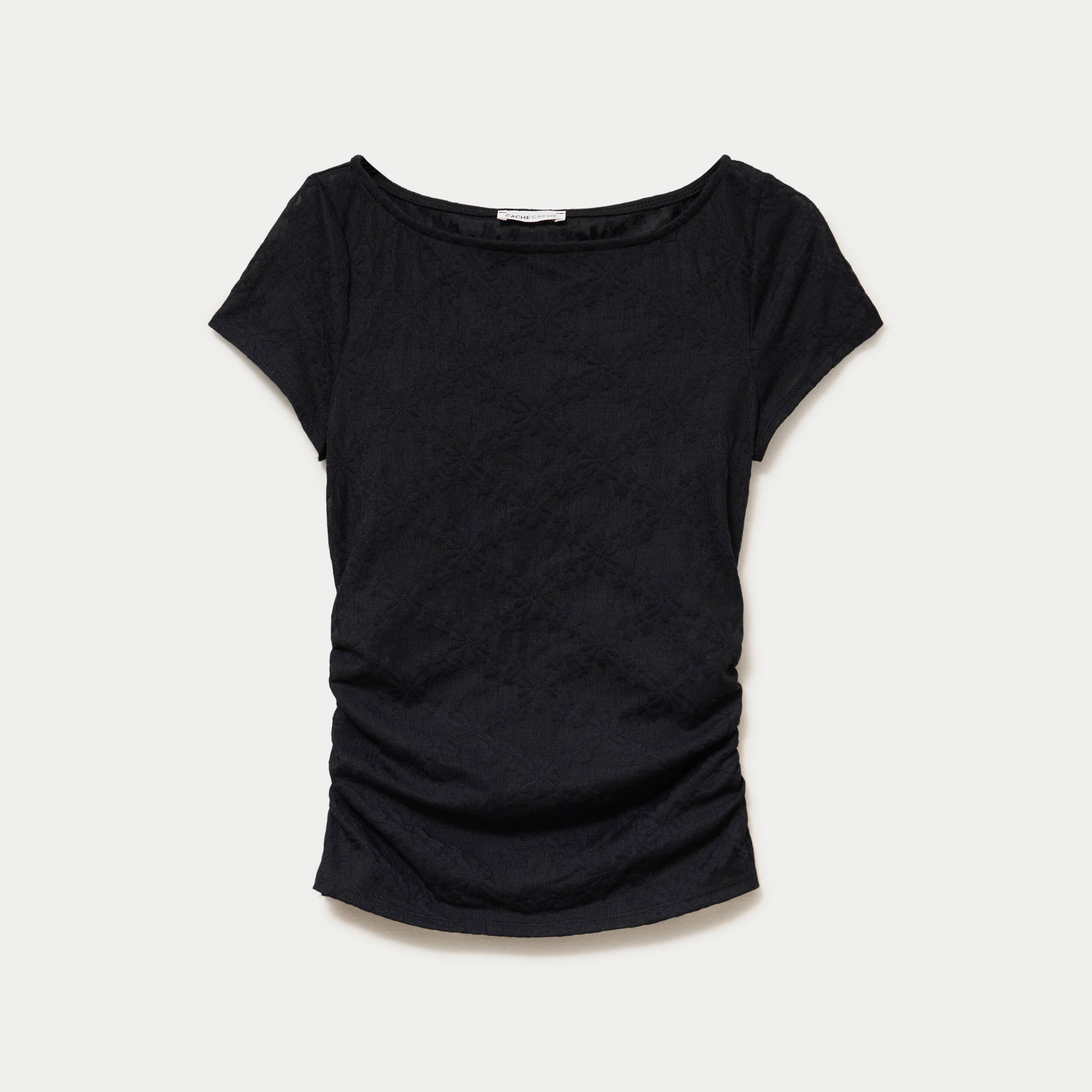 T-shirt ajust&eacute; dentelle col bateau noir femme