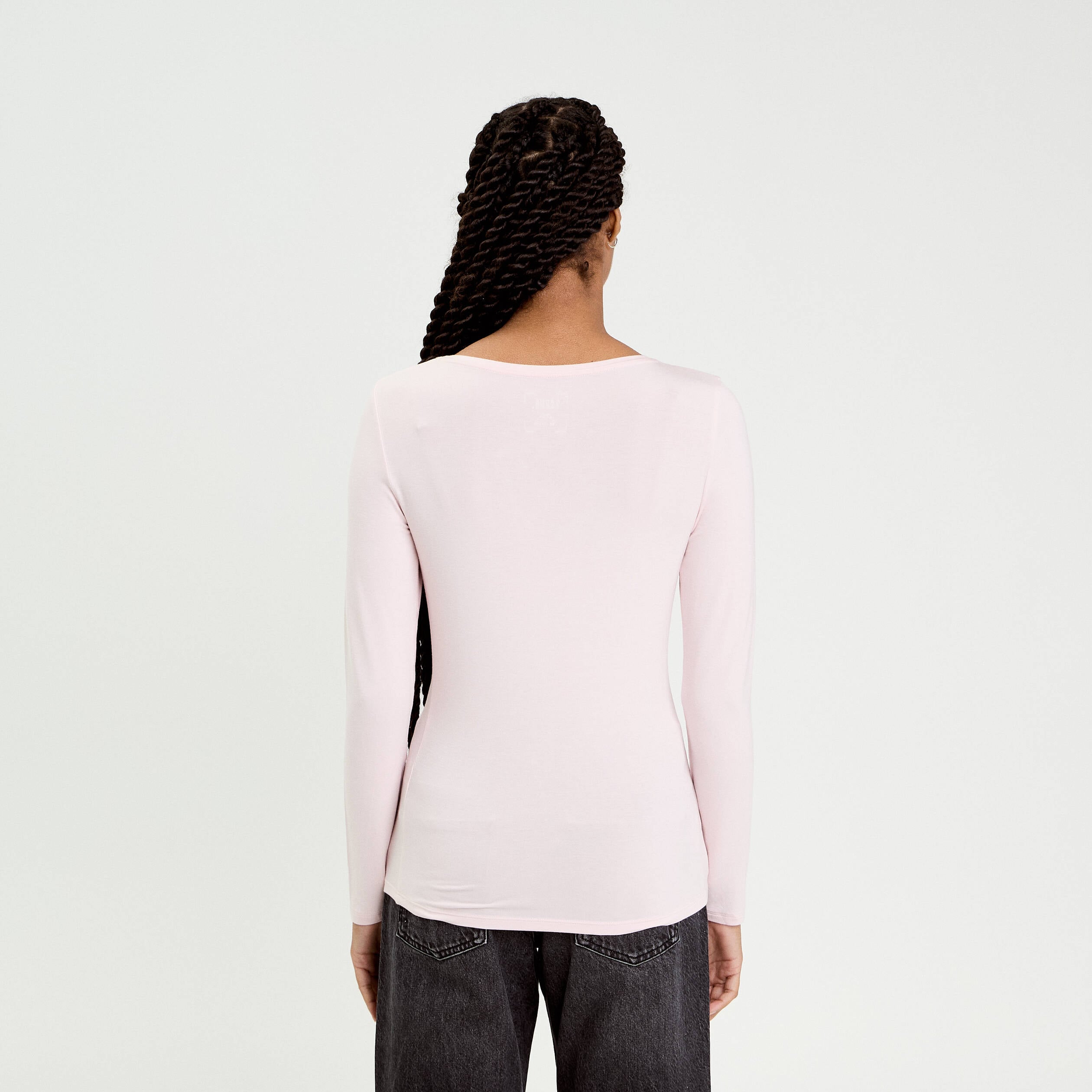 T-shirt uni &agrave; manches longues rose clair femme