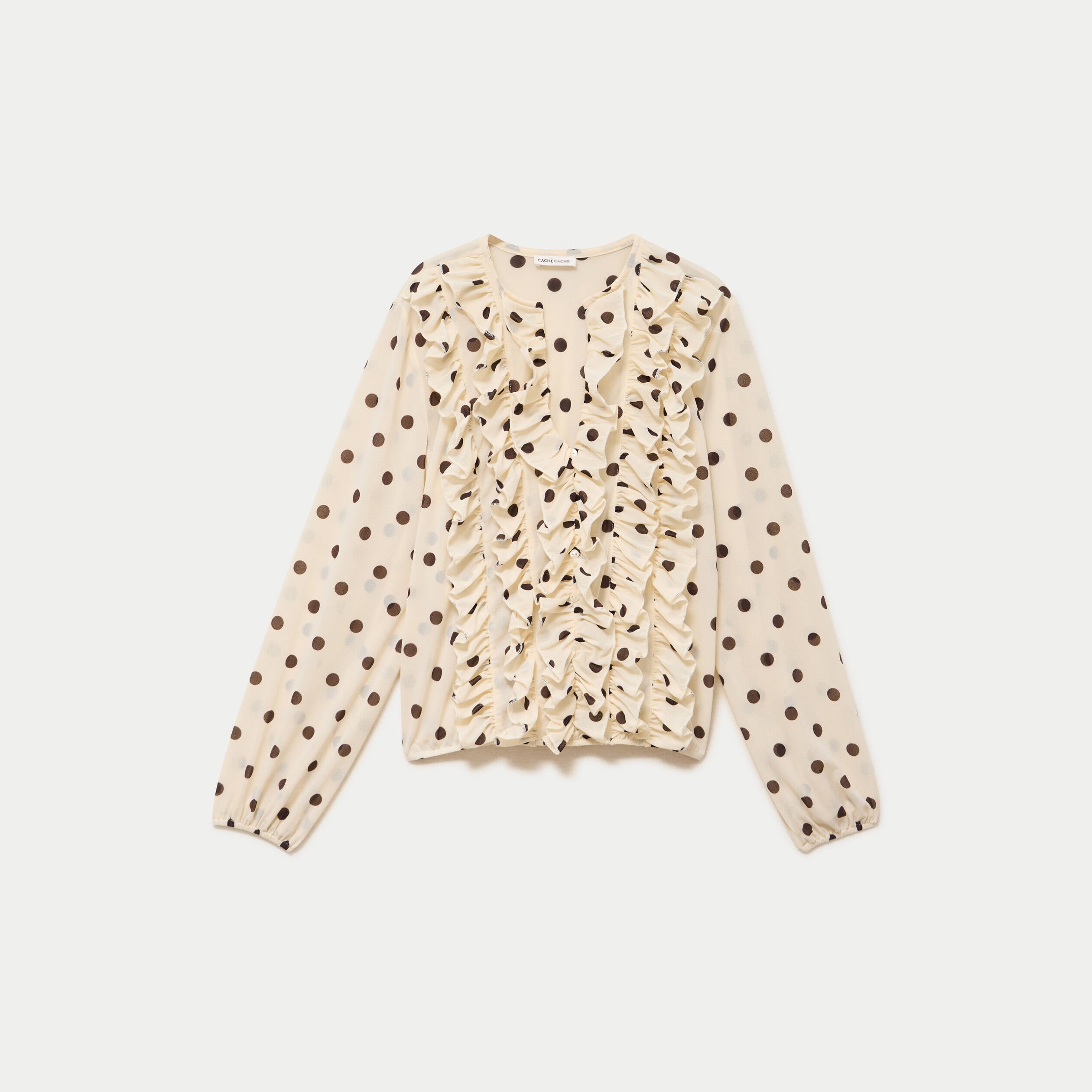 Blouse droite col v manches longues blanc femme