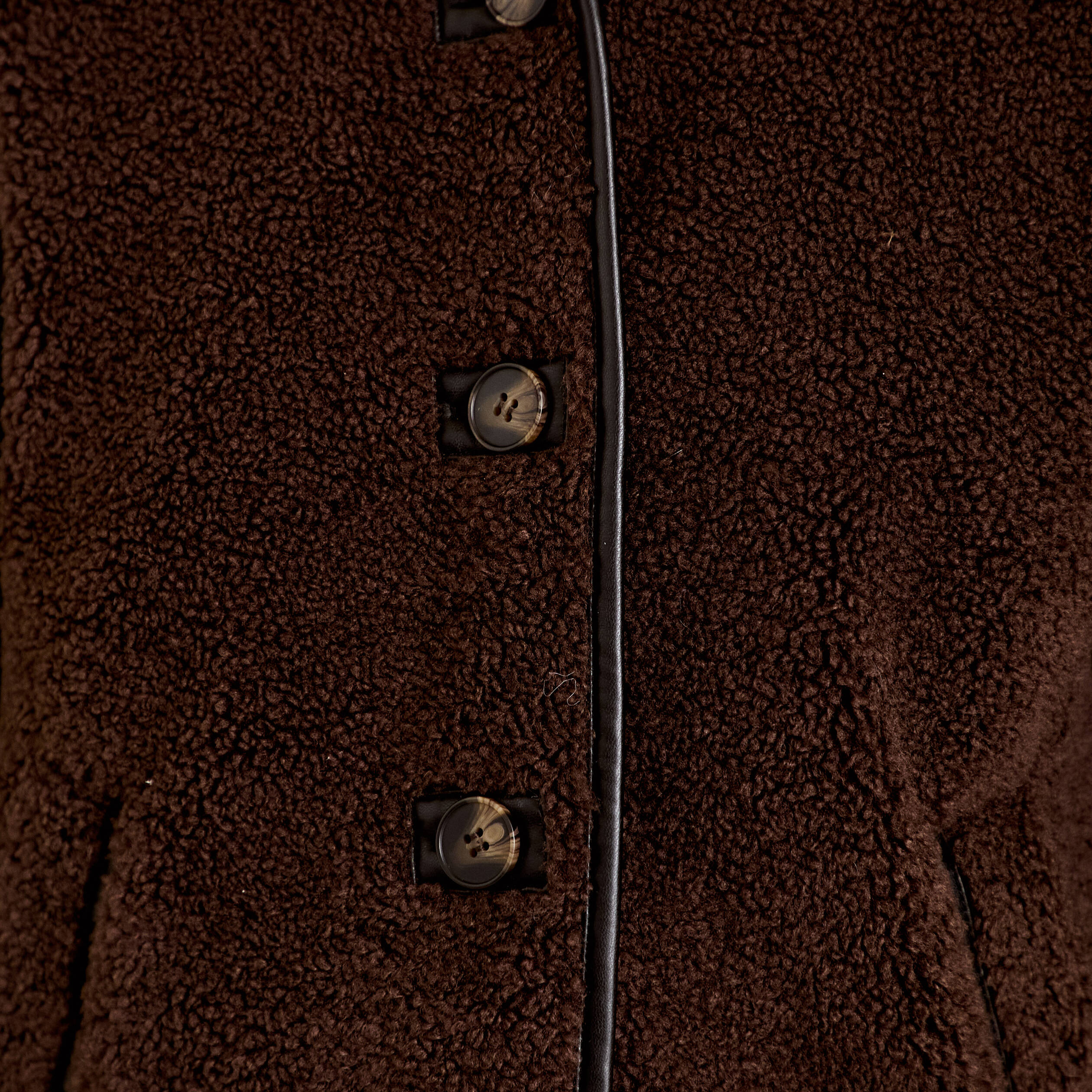 Veste effet polaire manches longues marron fonc&eacute; femme