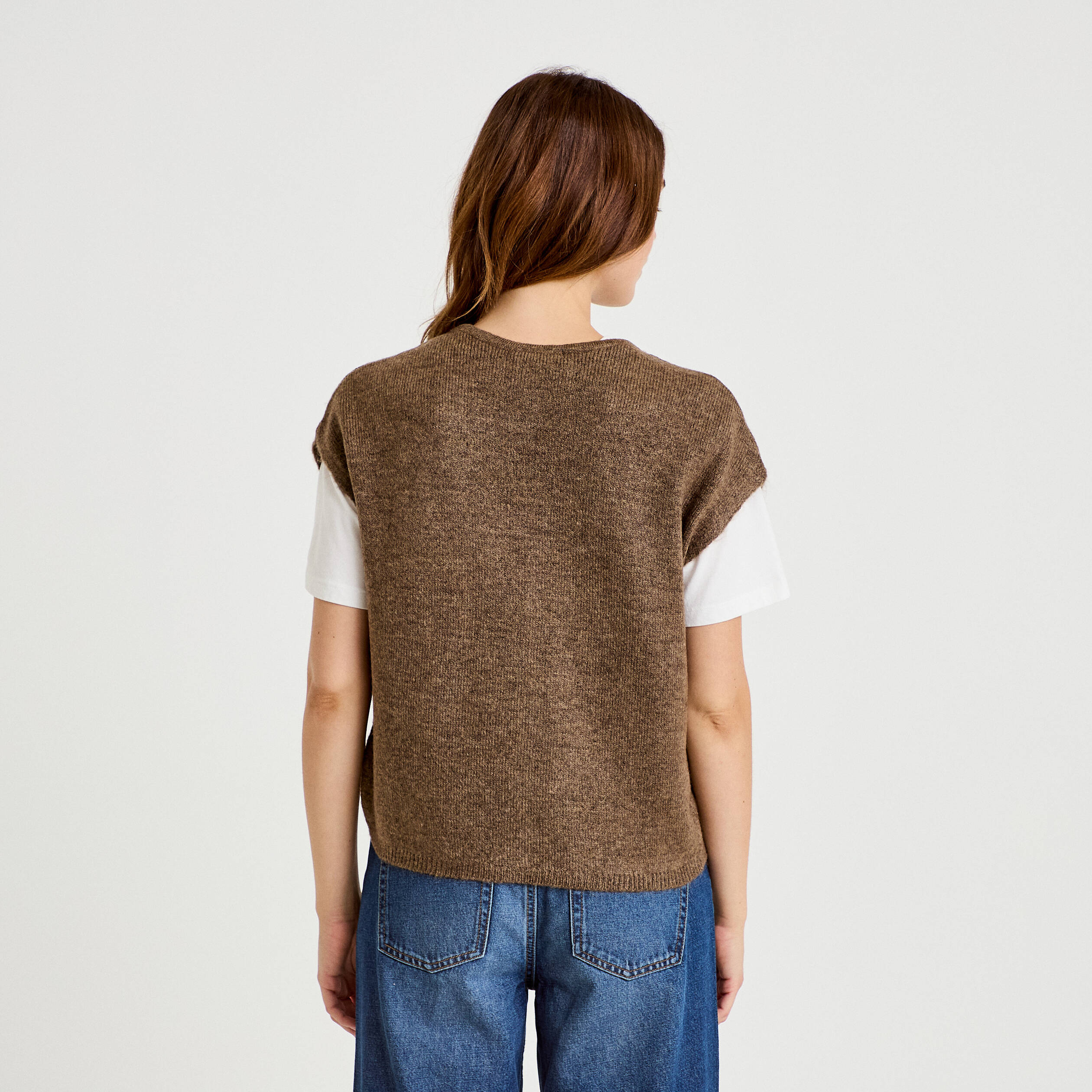 Gilet sans manches marron clair femme