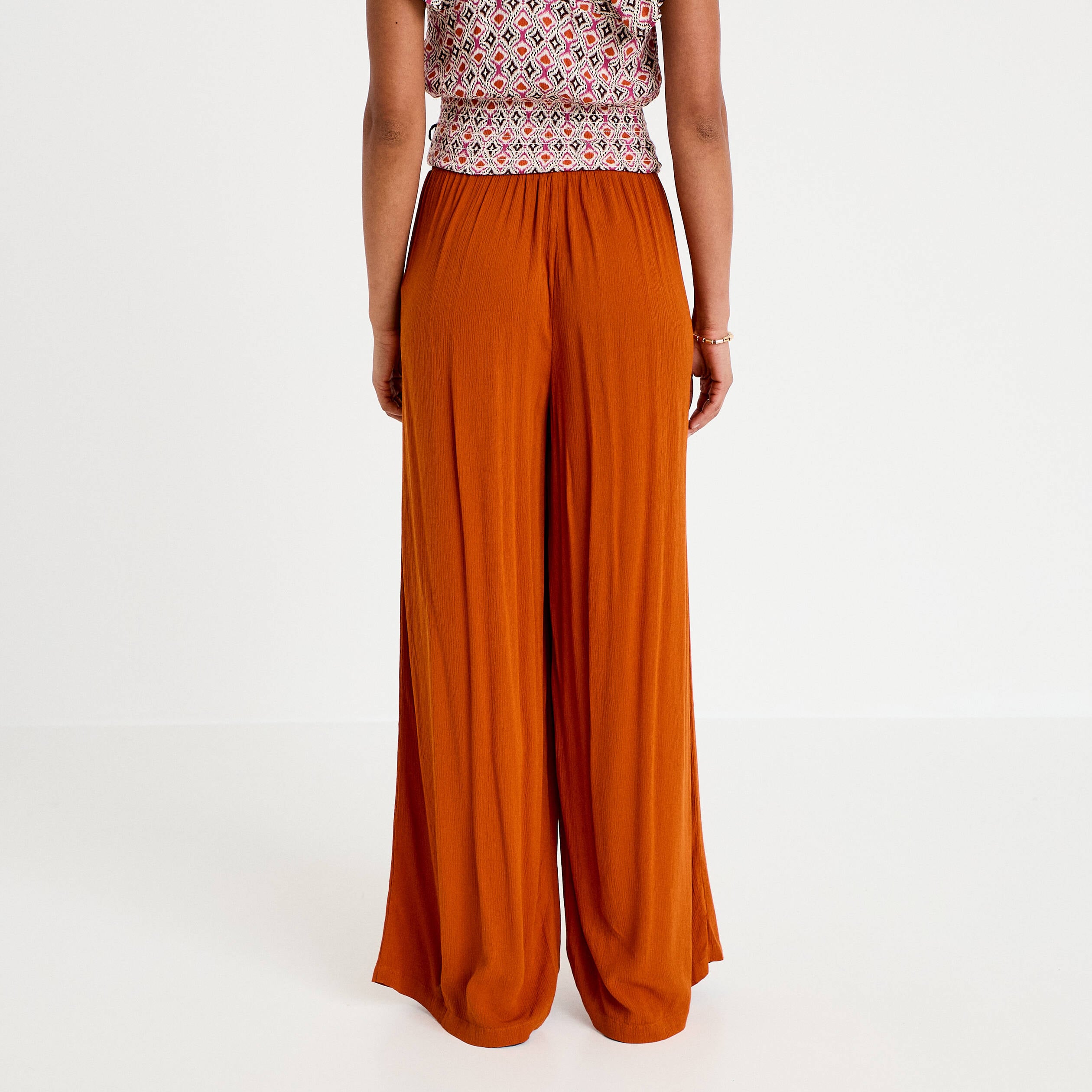 Pantalon large taille standard orange fonc&eacute; femme