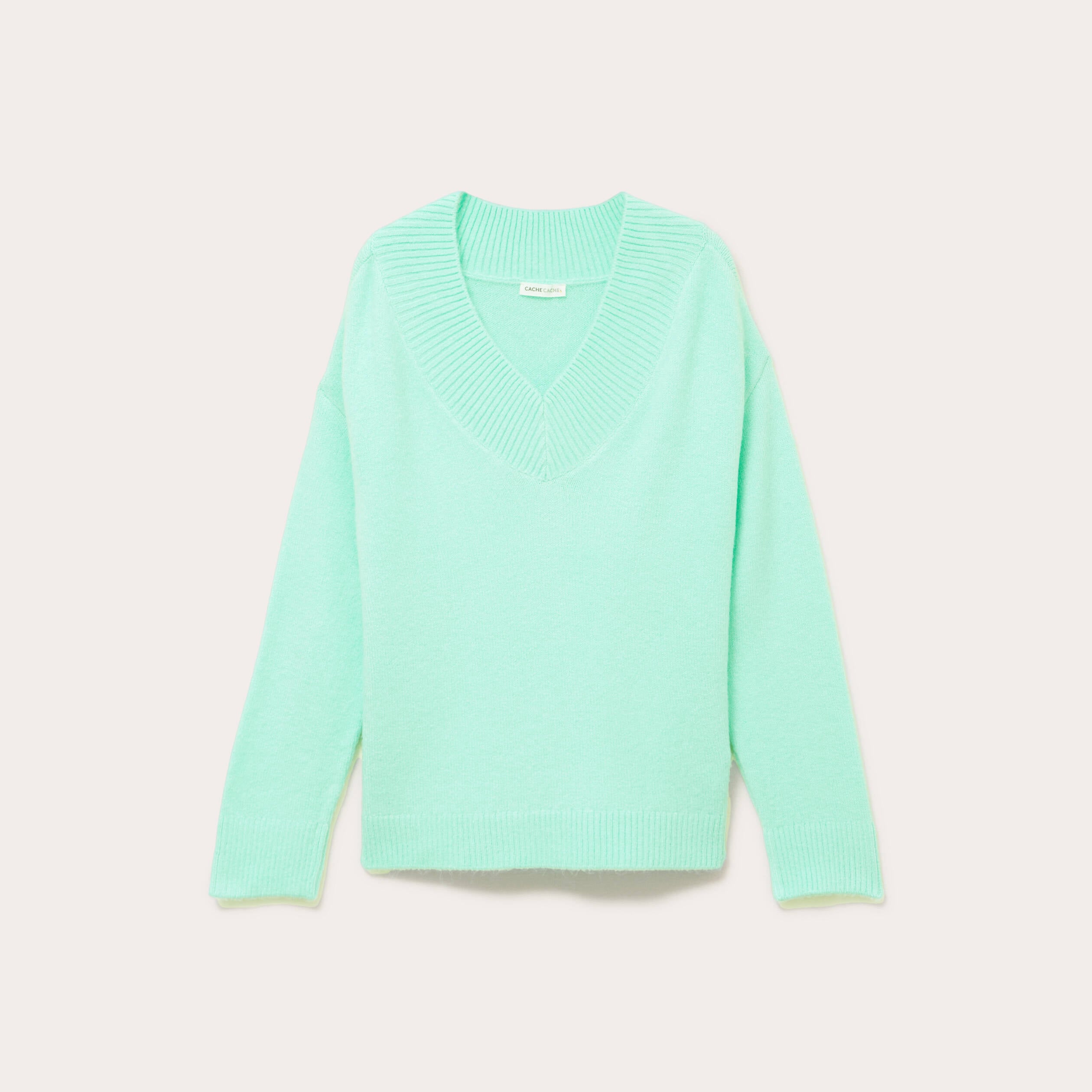 Pull oversize col v manches longues vert menthe femme